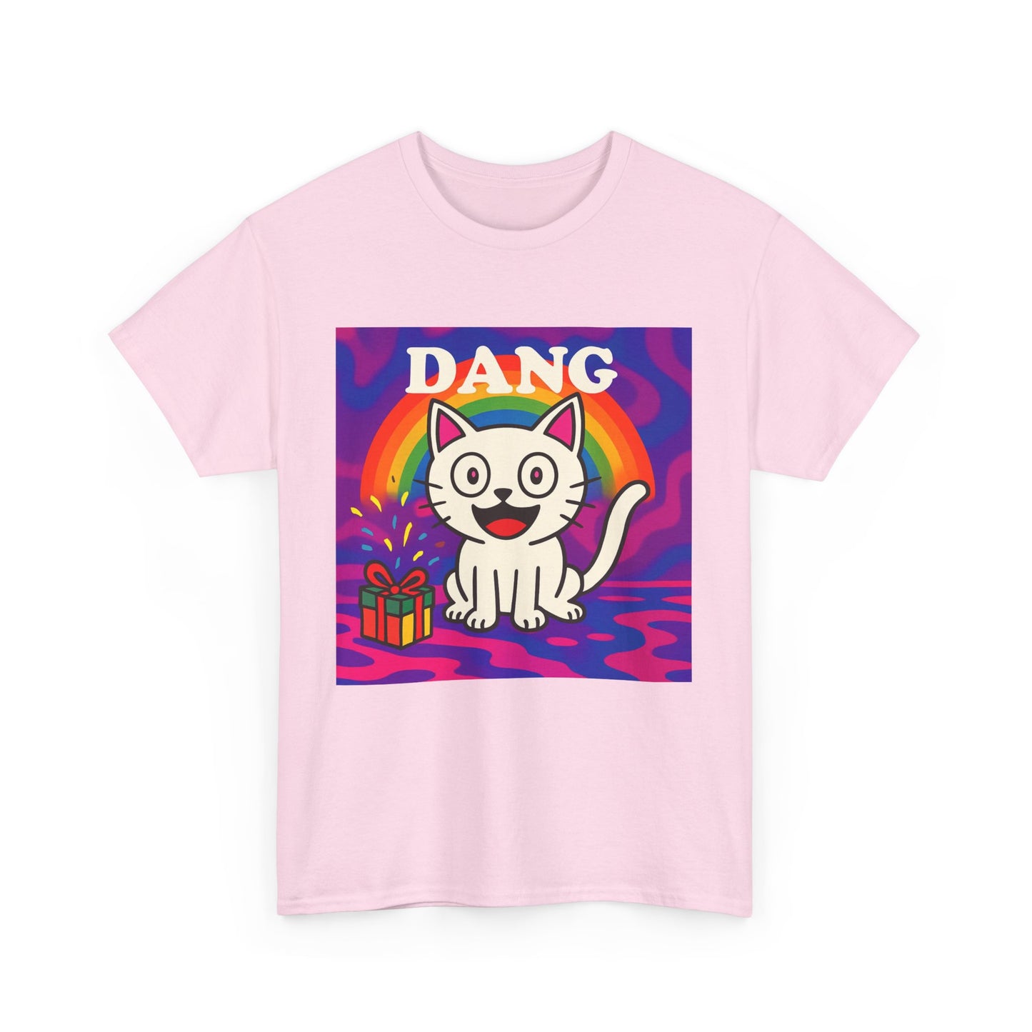 Funny Cat Rainbow T-Shirt Cute Cartoon Kitty Graphic Tee Gift