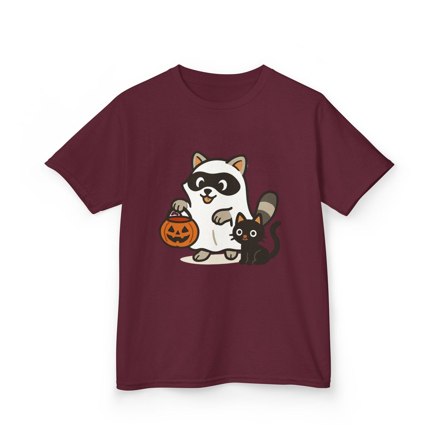 Cute Raccoon Cat Halloween Shirt Funny Trick or Treat Tee for Kids & Adults Kids Heavy Cotton⢠Tee