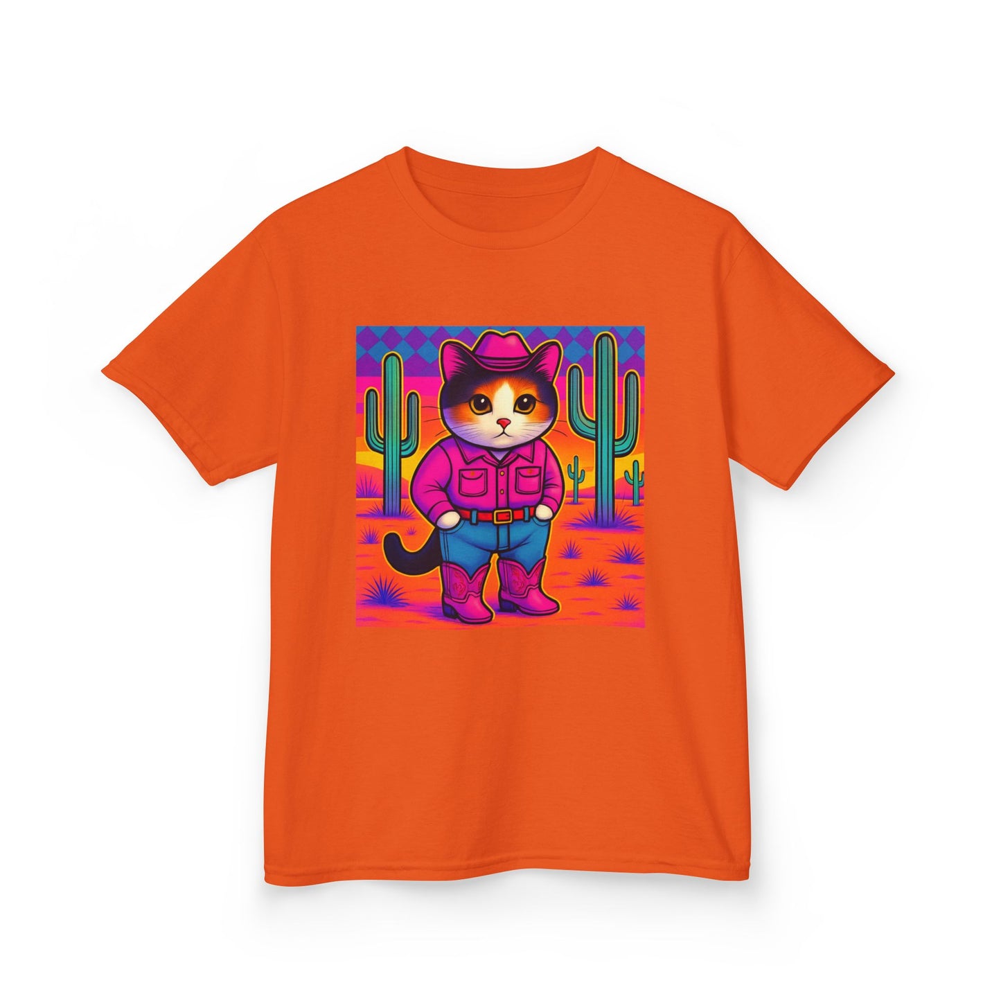 Cowgirl Cat Kids Shirt Cute Western Cat Tee Pink Calico Kitty Desert Shirt Y2K Girls Graphic Tee Kids Heavy