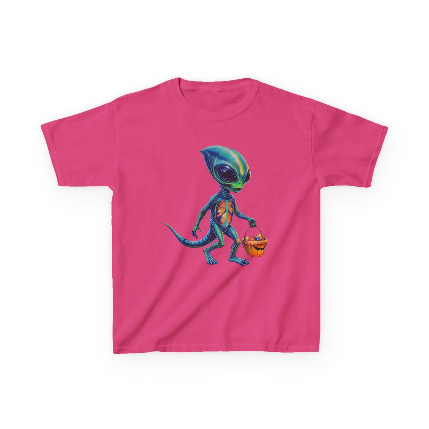 Alien Trick or Treat Halloween Kids T Shirt Cute Sci Fi Costume Tee Kids Heavy Cotton™ Tee