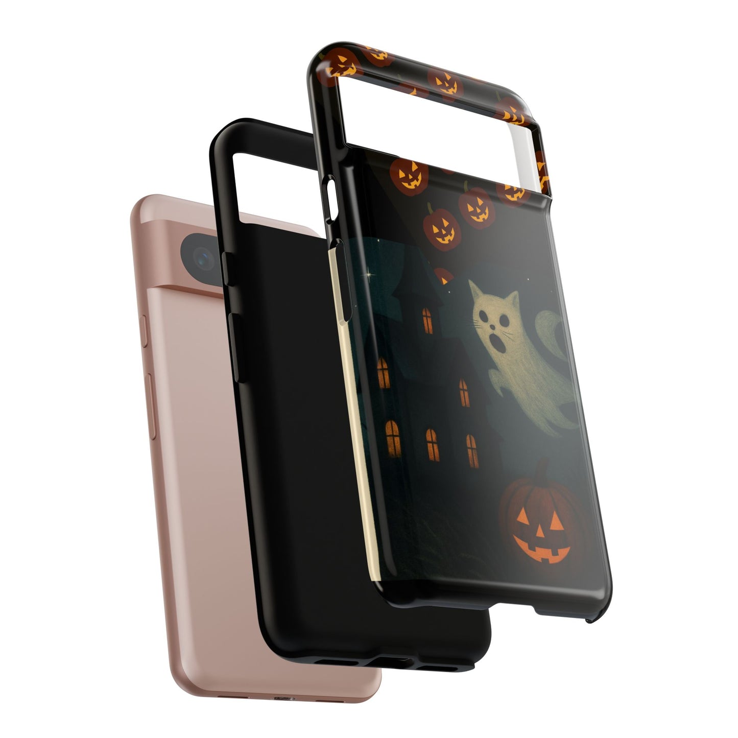 Phone Case, Halloween Haunted House Cat Ghost iPhone 16, 15, 14, Pixel 8, 6 Samsung Galaxy 25, 24, 23