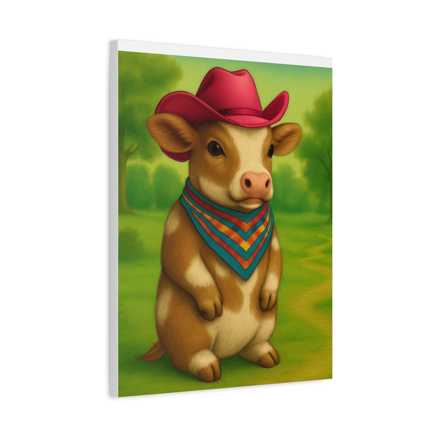 Cowboy Cow Country Baby Matte Canvas - 8x10 Stretched Nursery Wall Art, Western Farmhouse Decor, Kids Room Print, Rustic Barn Animal