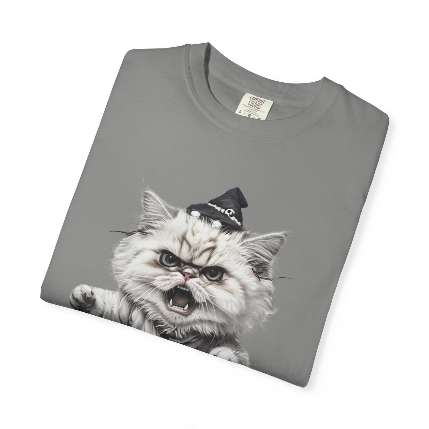 Angry Halloween Cat T Shirt Funny Spooky Kitten Tee Gothic Trick or Treat Shirt Unisex Garment Dyed T shirt