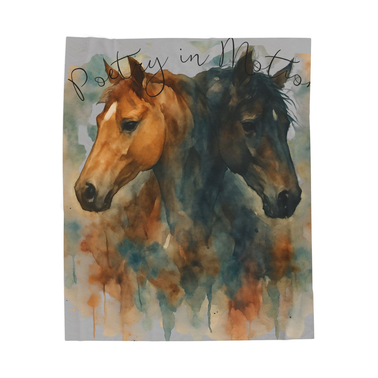 Watercolor Horse Blanket, Cozy Western Ranch Throw with Horse Lovers Art