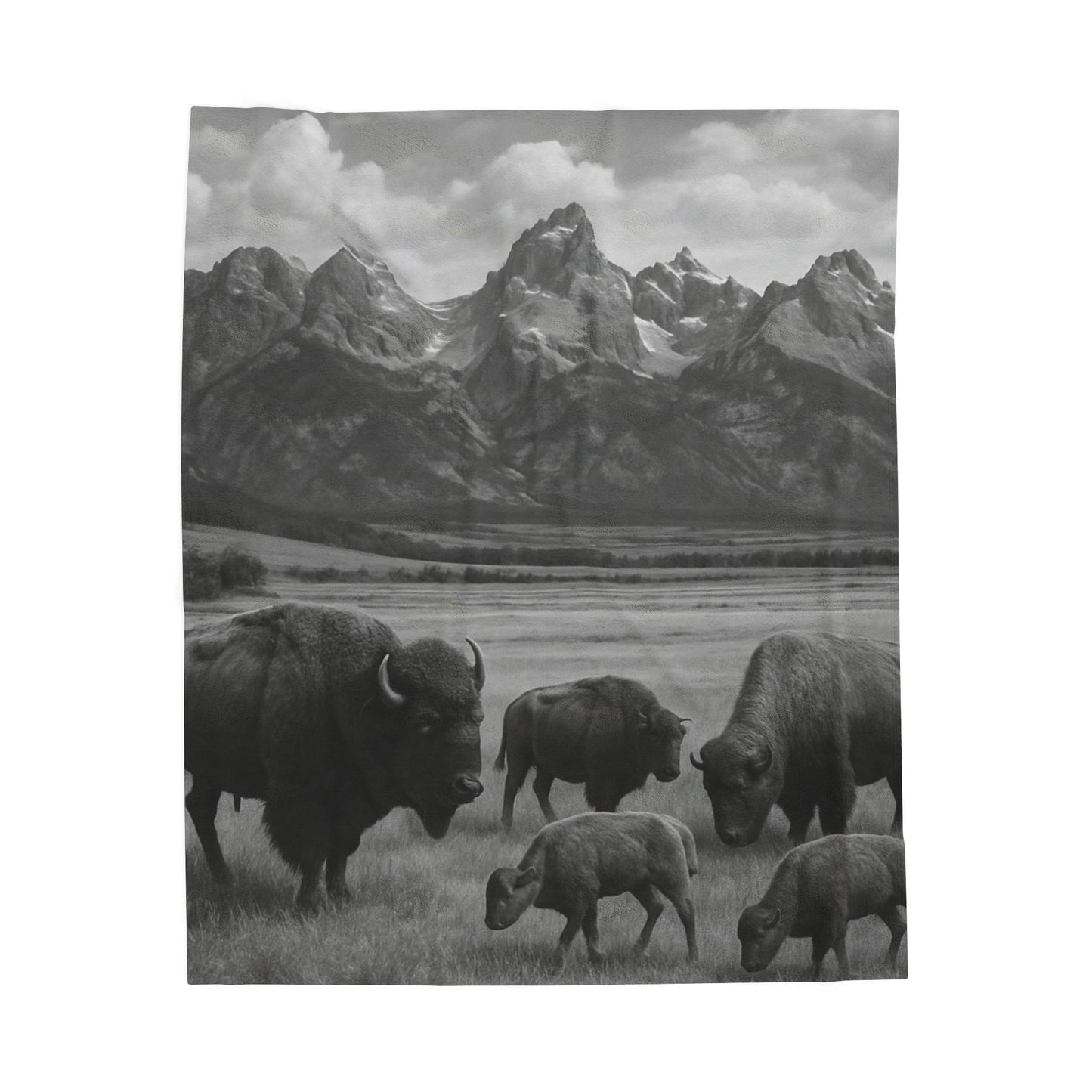 Rustic Bison Mountain Blanket Western Wildlife Lodge Cabin Decor, Cozy Buffalo Herd Bed Throw, Nature Inspired Rustic Bedding