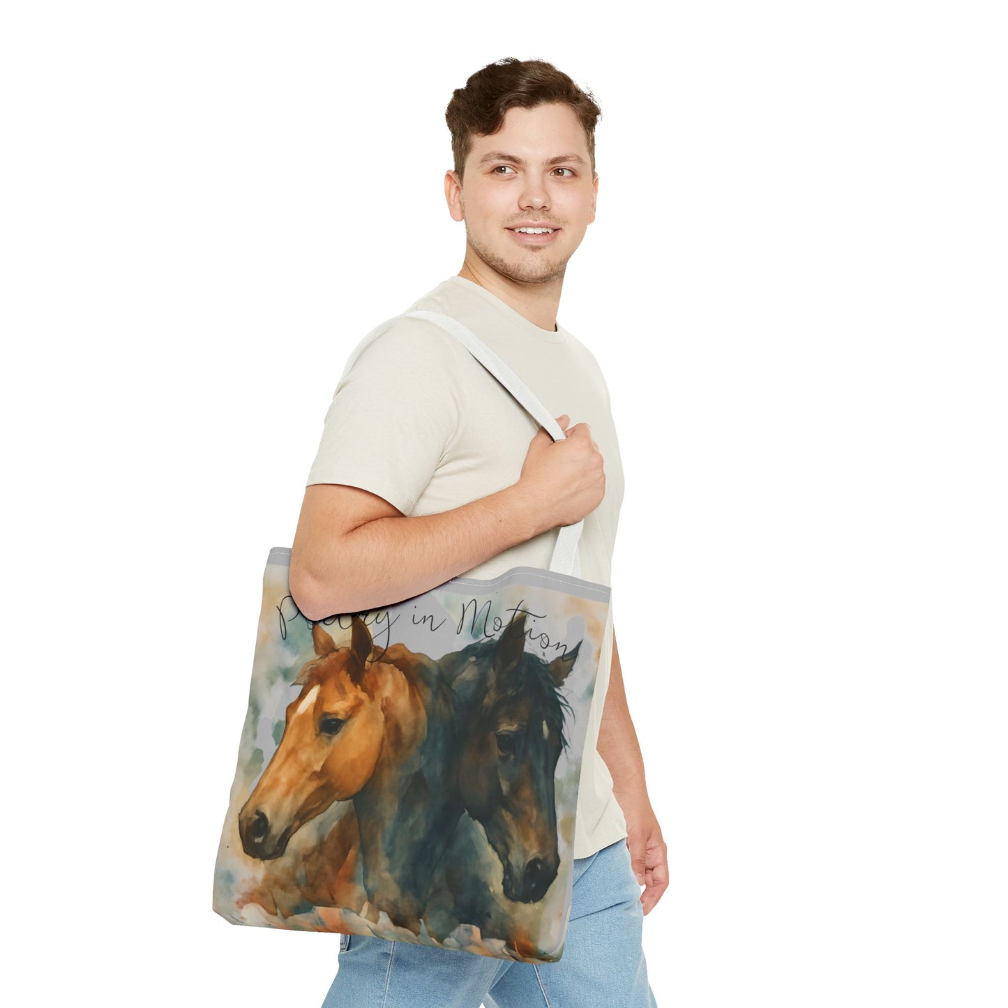 Horse Art Tote Bag, Watercolor Horses, Pretty in Motion