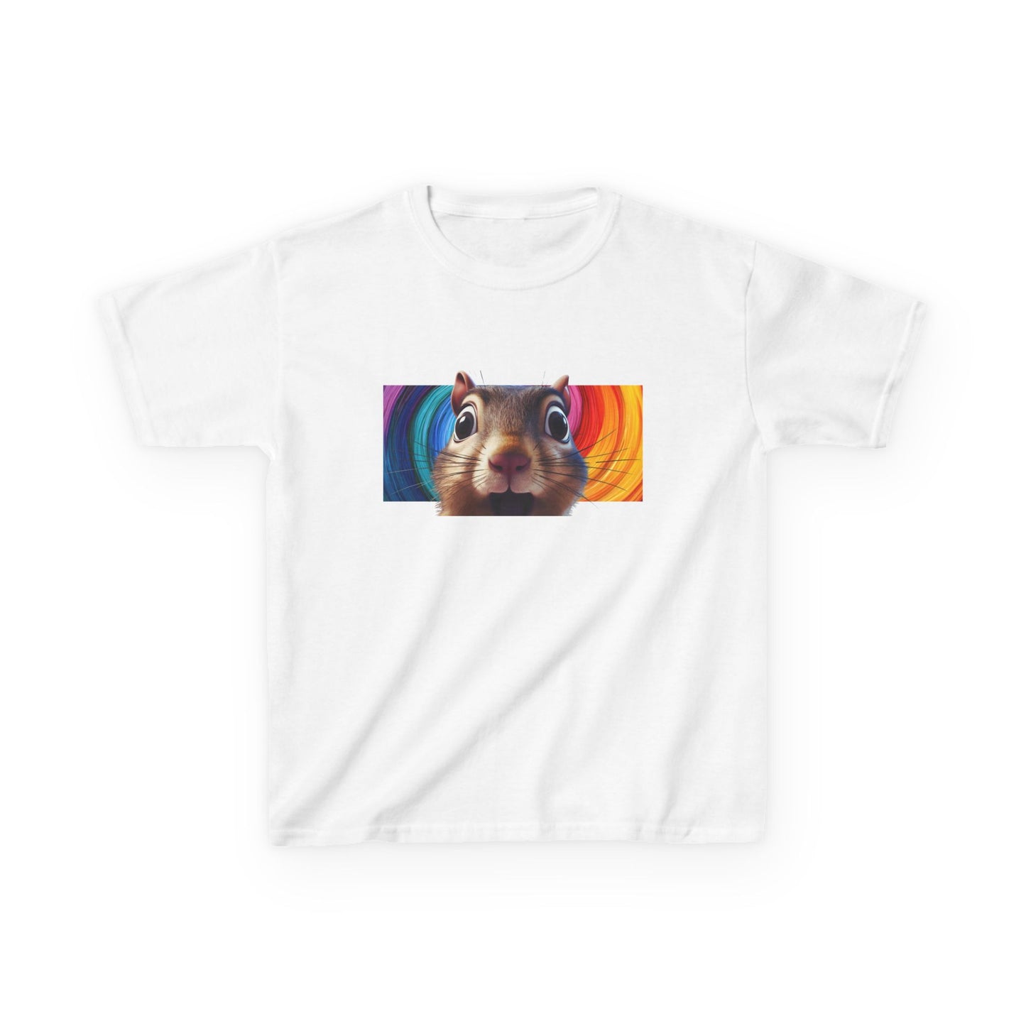 Funny Squirrel Kids T Shirt with Cute Cartoon Chipmunk Rainbow Graphic Tee Squeek Squeek Animal Lover Gift Yellow Childrens Shirt
