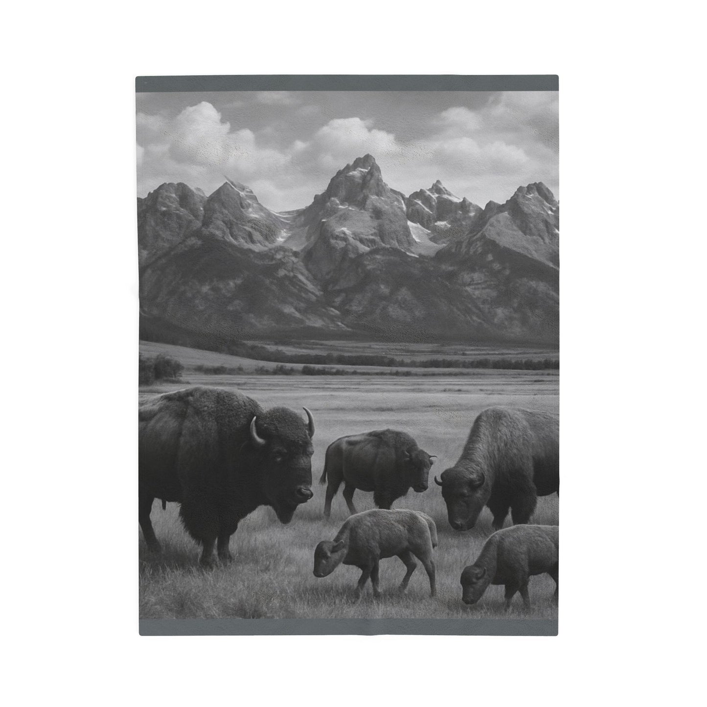 Rustic Bison Mountain Blanket Western Wildlife Lodge Cabin Decor, Cozy Buffalo Herd Bed Throw, Nature Inspired Rustic Bedding