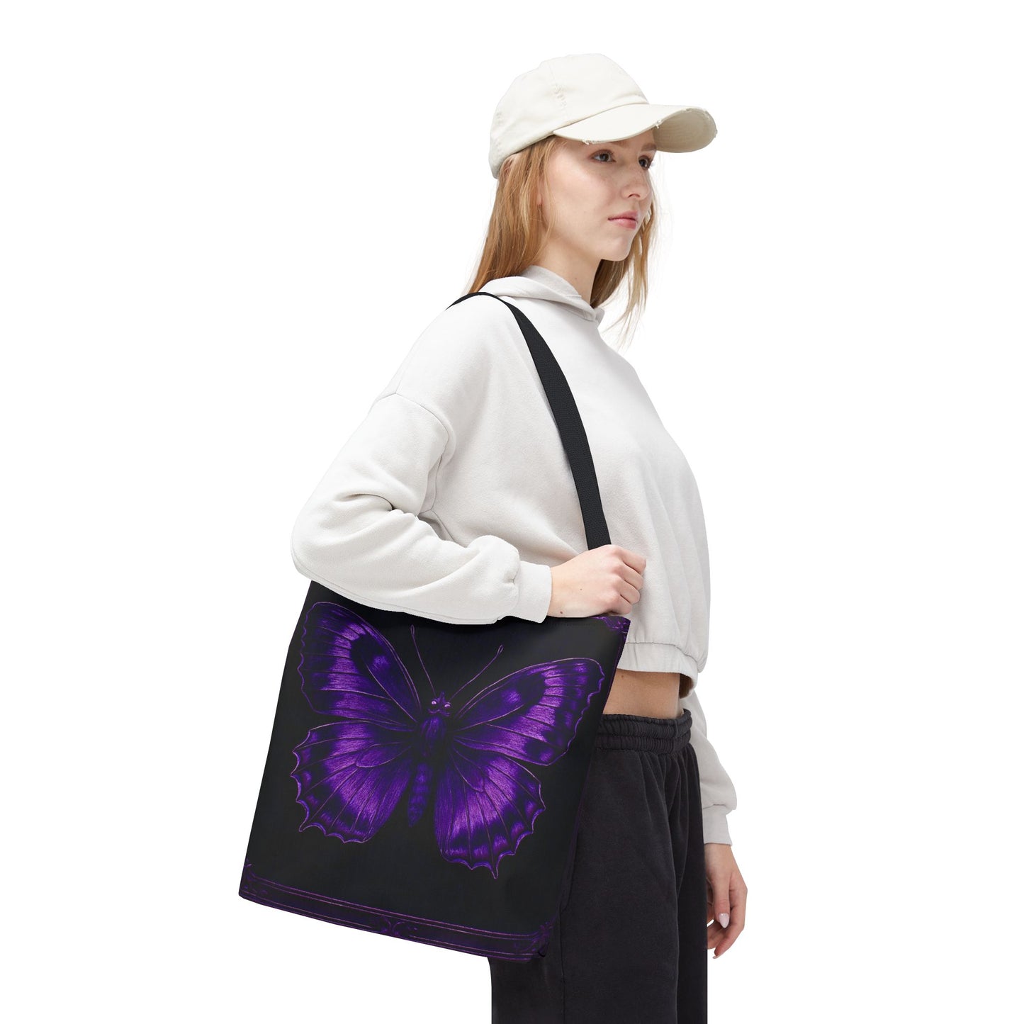 Purple Butterfly Tote Bag, Gothic Aesthetic Tote, Dark Fashion Bag, Nature Inspired Carryall Tote Bag (AOP)