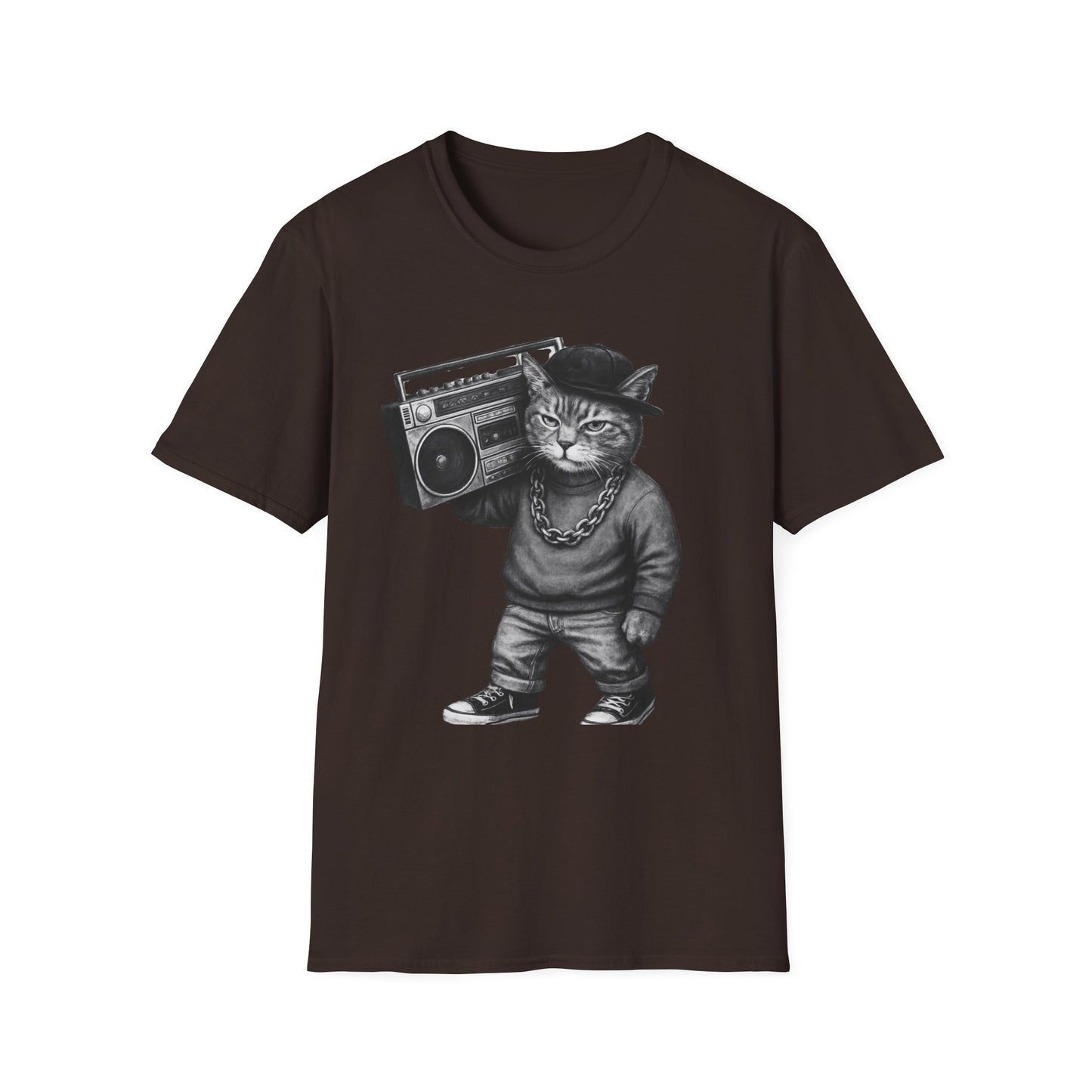 Black & White Boombox Cat T Shirt Hip Hop Streetwear Graphic Tee for Music Lovers Unisex Soft style T Shirt