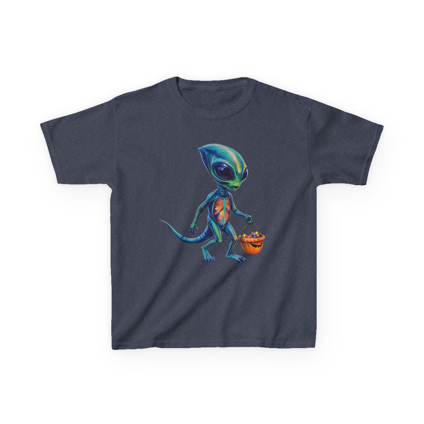 Alien Trick or Treat Halloween Kids T Shirt Cute Sci Fi Costume Tee Kids Heavy Cotton™ Tee