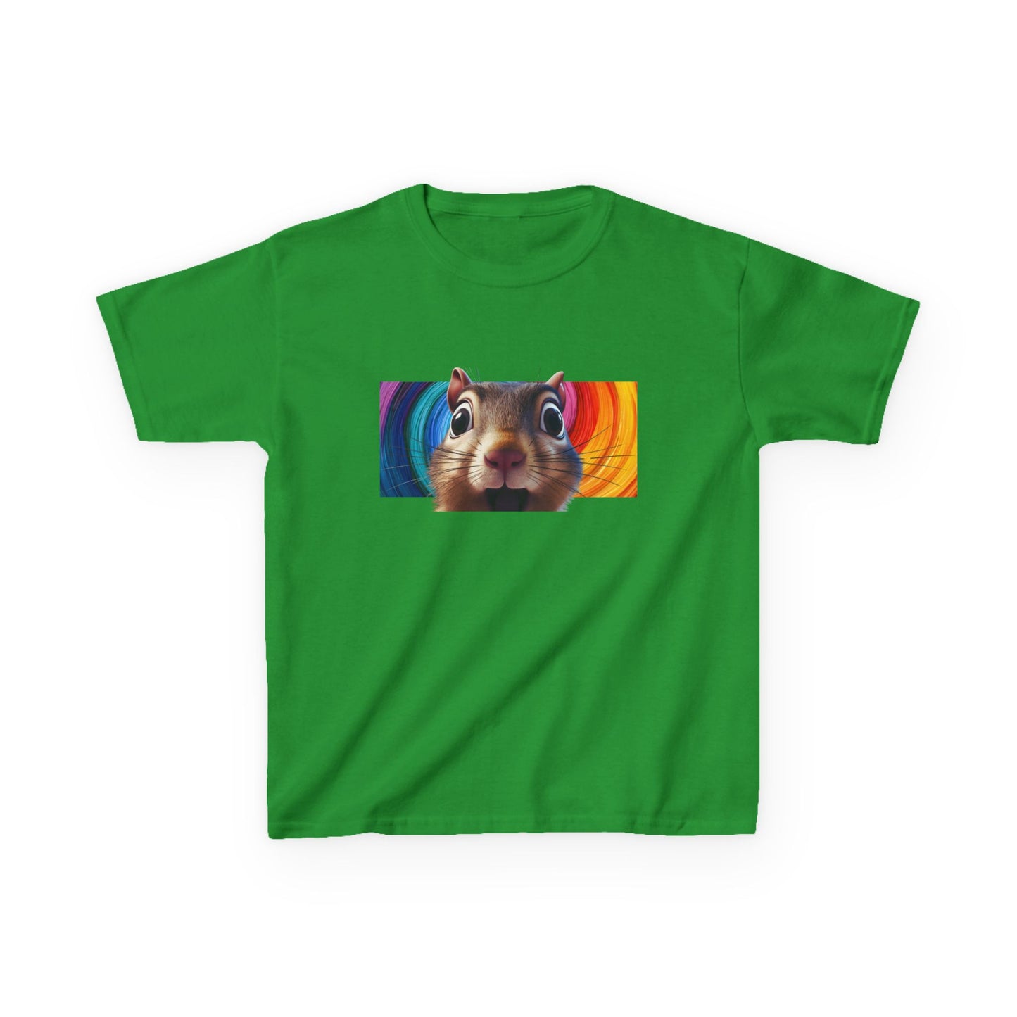 Funny Squirrel Kids T Shirt with Cute Cartoon Chipmunk Rainbow Graphic Tee Squeek Squeek Animal Lover Gift Yellow Childrens Shirt