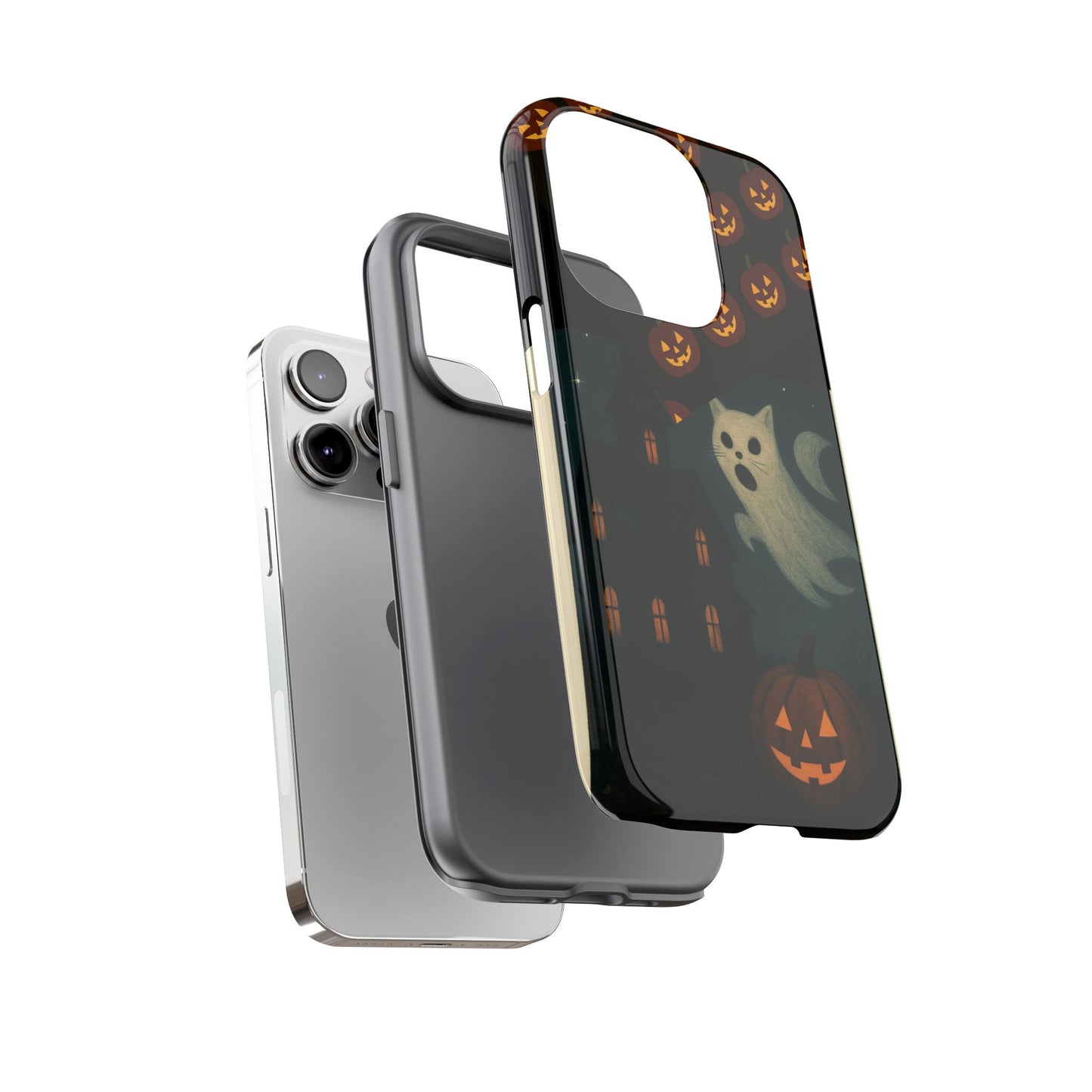 Phone Case, Halloween Haunted House Cat Ghost iPhone 16, 15, 14, Pixel 8, 6 Samsung Galaxy 25, 24, 23