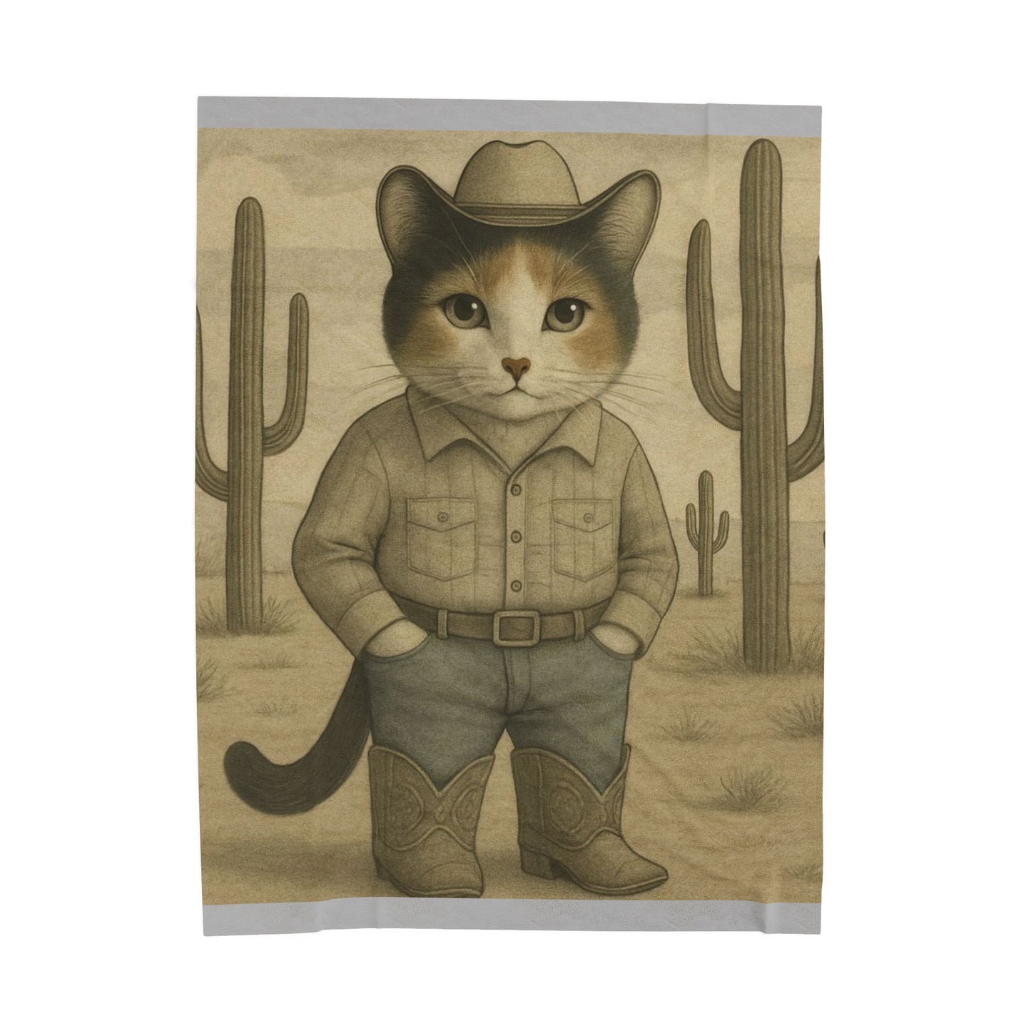Western Cowboy Cat Blanket, Rustic Country Desert Cat Lover Gift