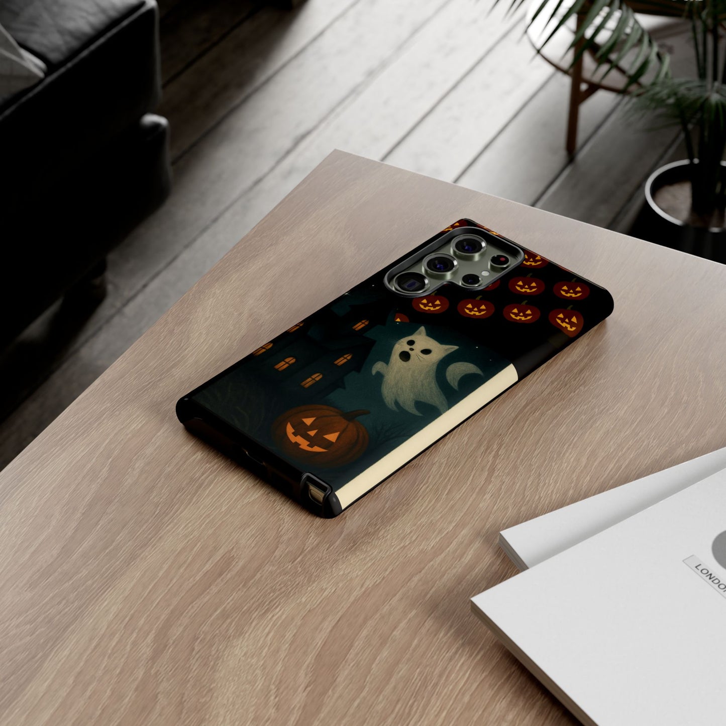 Phone Case, Halloween Haunted House Cat Ghost iPhone 16, 15, 14, Pixel 8, 6 Samsung Galaxy 25, 24, 23