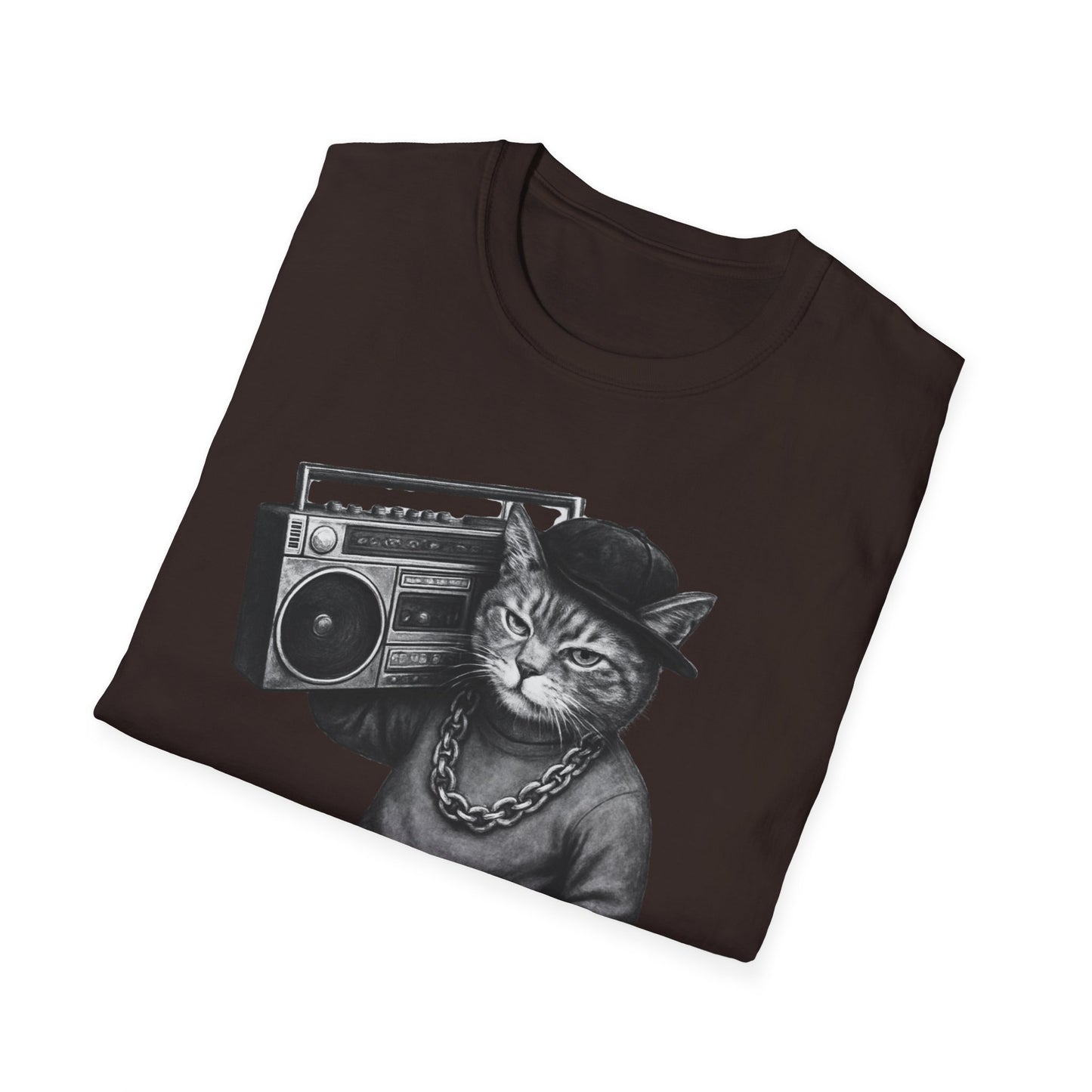 Black & White Boombox Cat T Shirt Hip Hop Streetwear Graphic Tee for Music Lovers Unisex Soft style T Shirt
