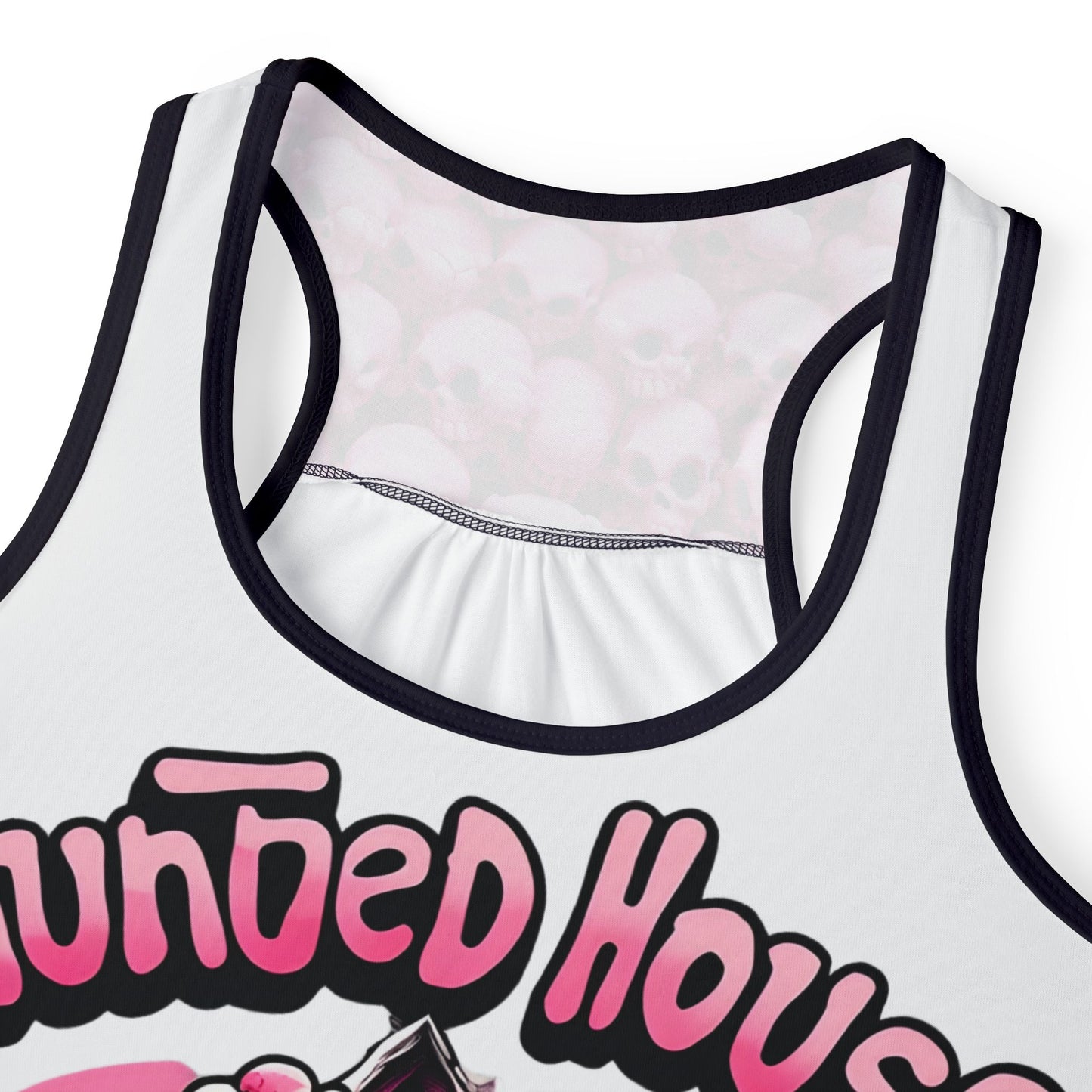 Haunted House Halloween Tank Top Pink Gothic Spooky Skeleton Shirt Womens Racerback Women's Tank Top