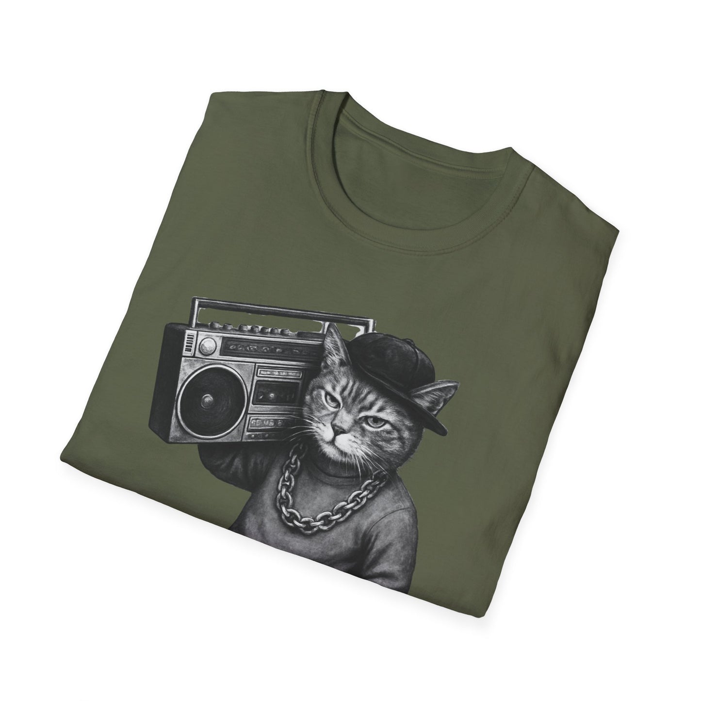 Black & White Boombox Cat T Shirt Hip Hop Streetwear Graphic Tee for Music Lovers Unisex Soft style T Shirt