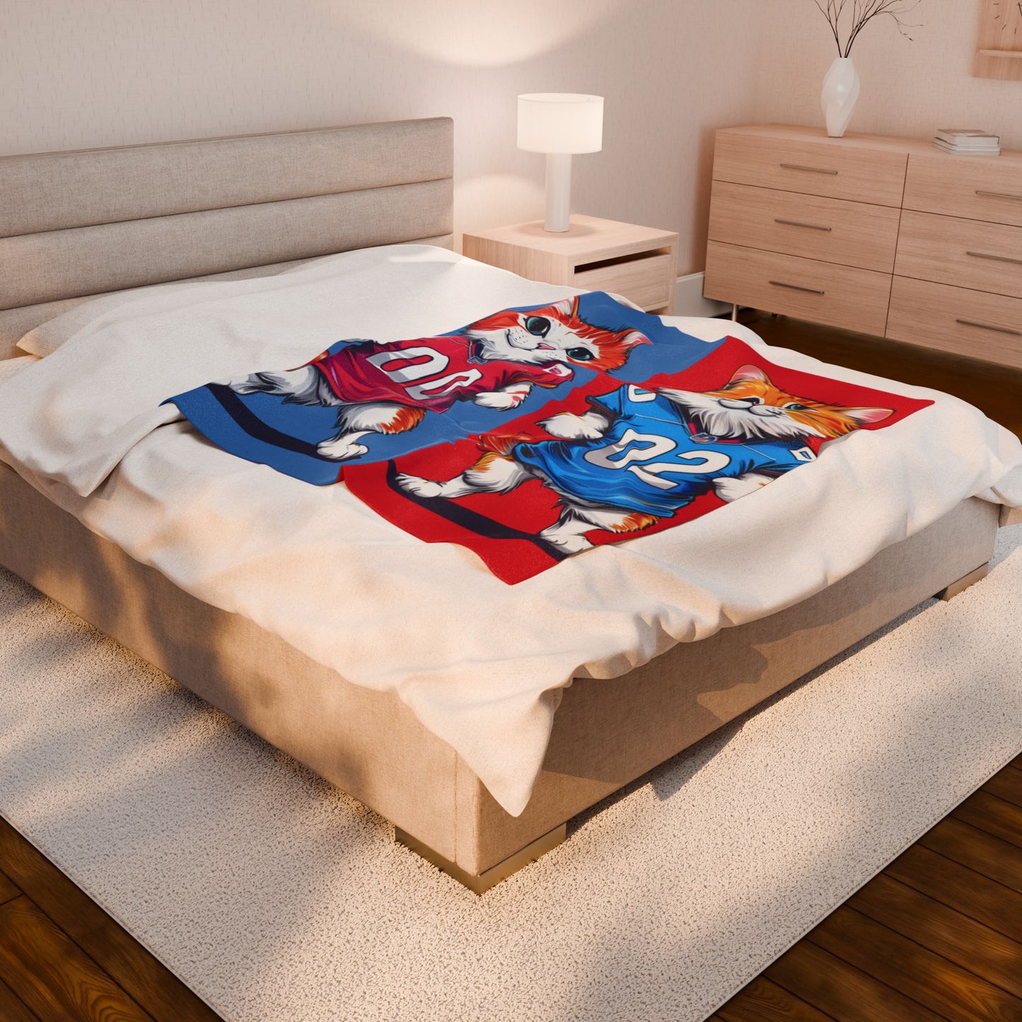 Football Cat Blanket Sports Team Cozy Throw, Funny Kitty Sports Blanket, Animal Print Fleece, Football Fans, Cozy Stadium Blanket