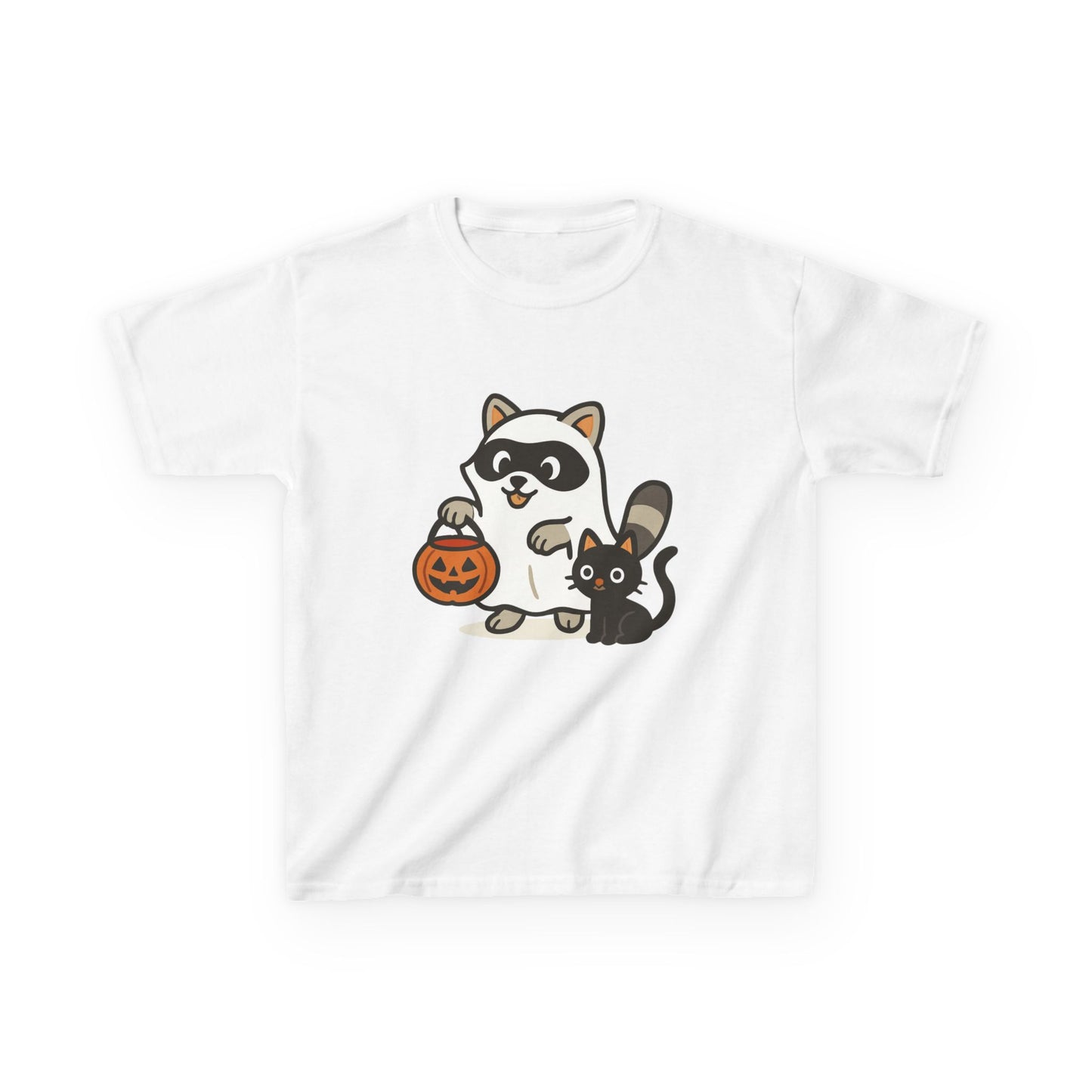 Cute Raccoon Cat Halloween Shirt Funny Trick or Treat Tee for Kids & Adults Kids Heavy Cotton⢠Tee