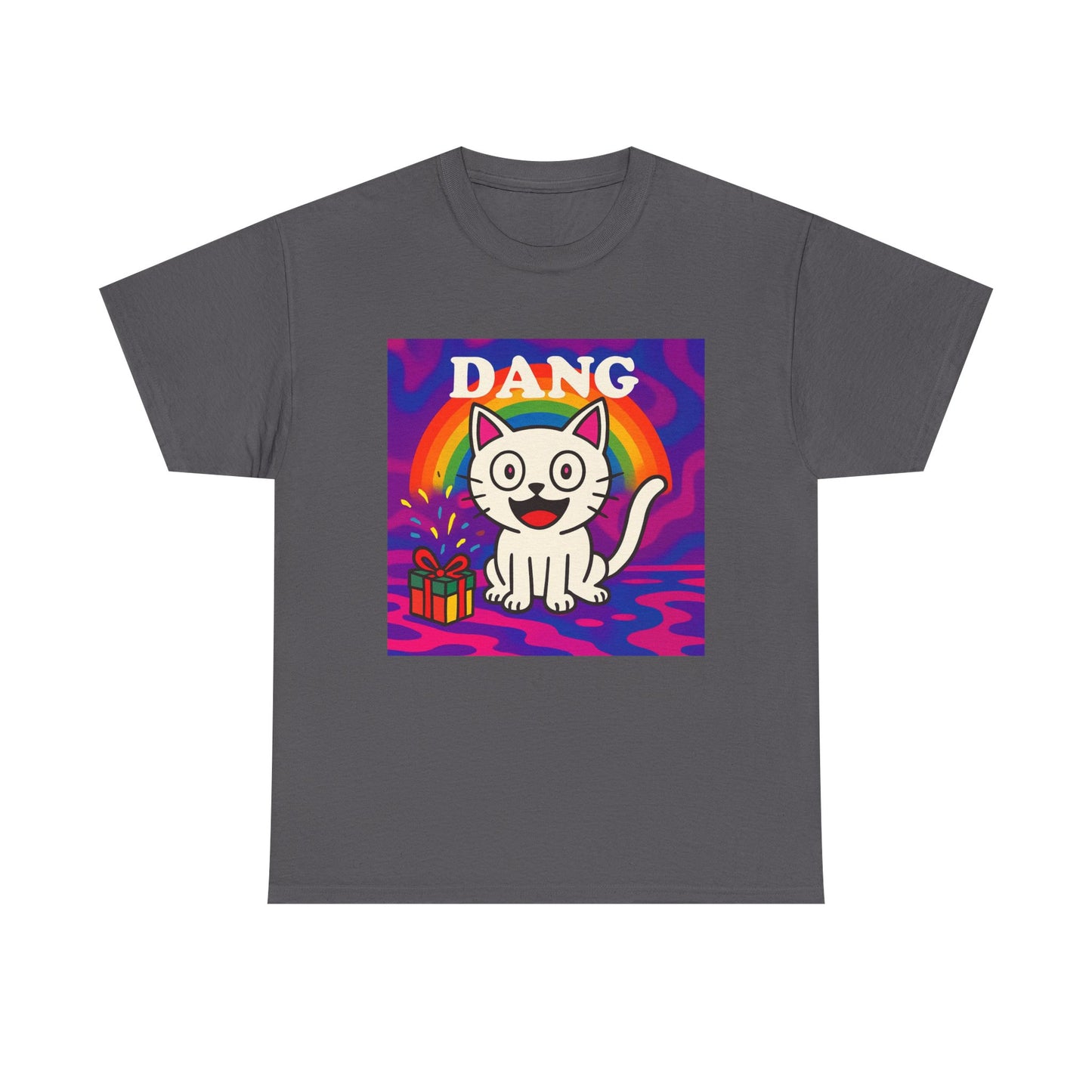 Funny Cat Rainbow T-Shirt Cute Cartoon Kitty Graphic Tee Gift