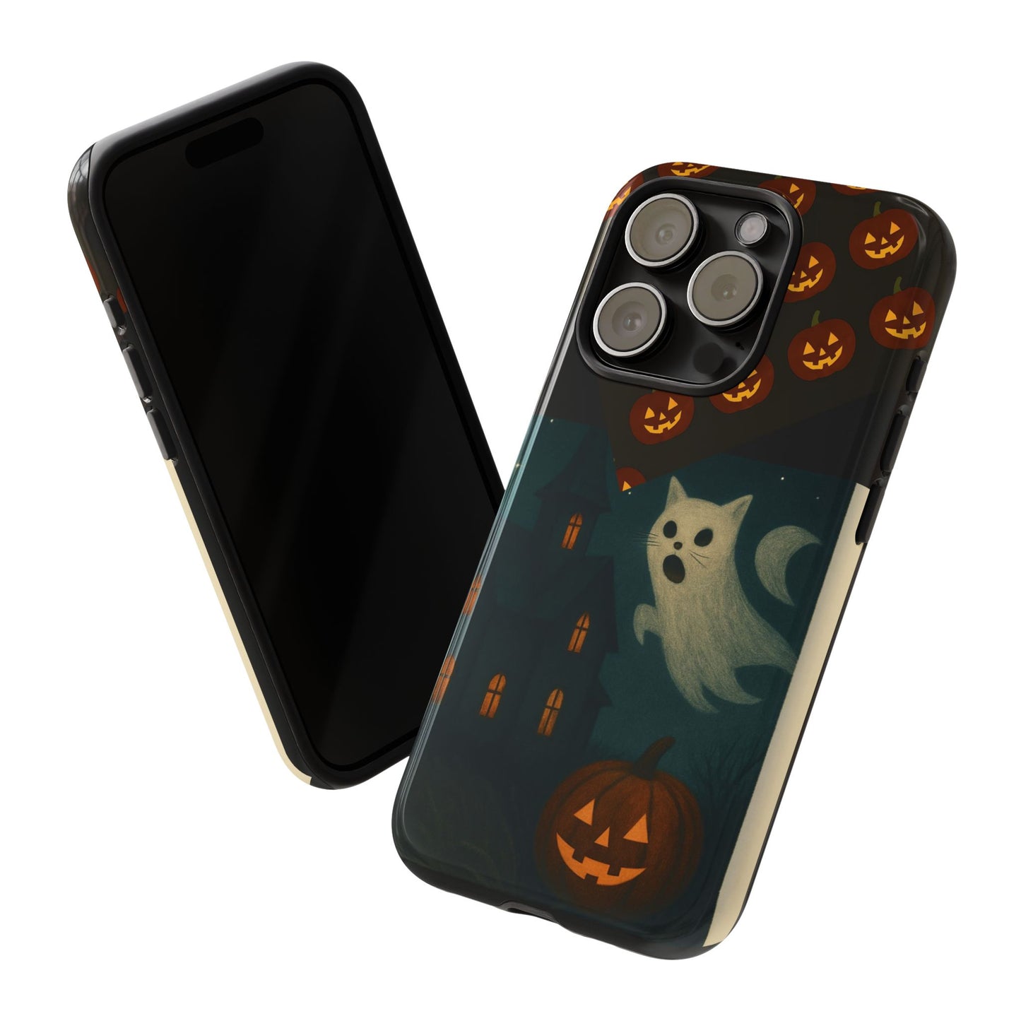 Phone Case, Halloween Haunted House Cat Ghost iPhone 16, 15, 14, Pixel 8, 6 Samsung Galaxy 25, 24, 23