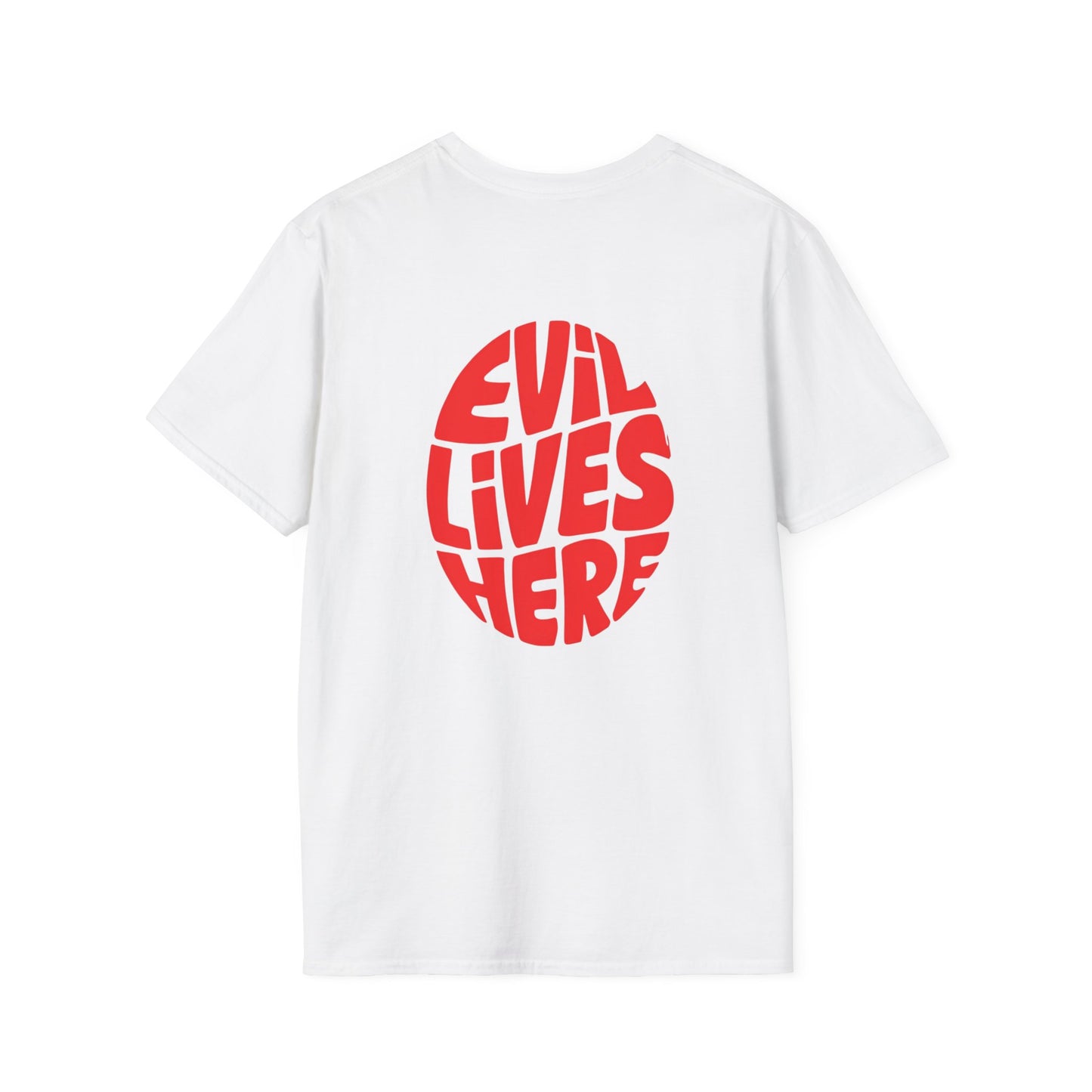 Evil Lives Here Halloween T-shirt, Spooky Retro Style, Mens