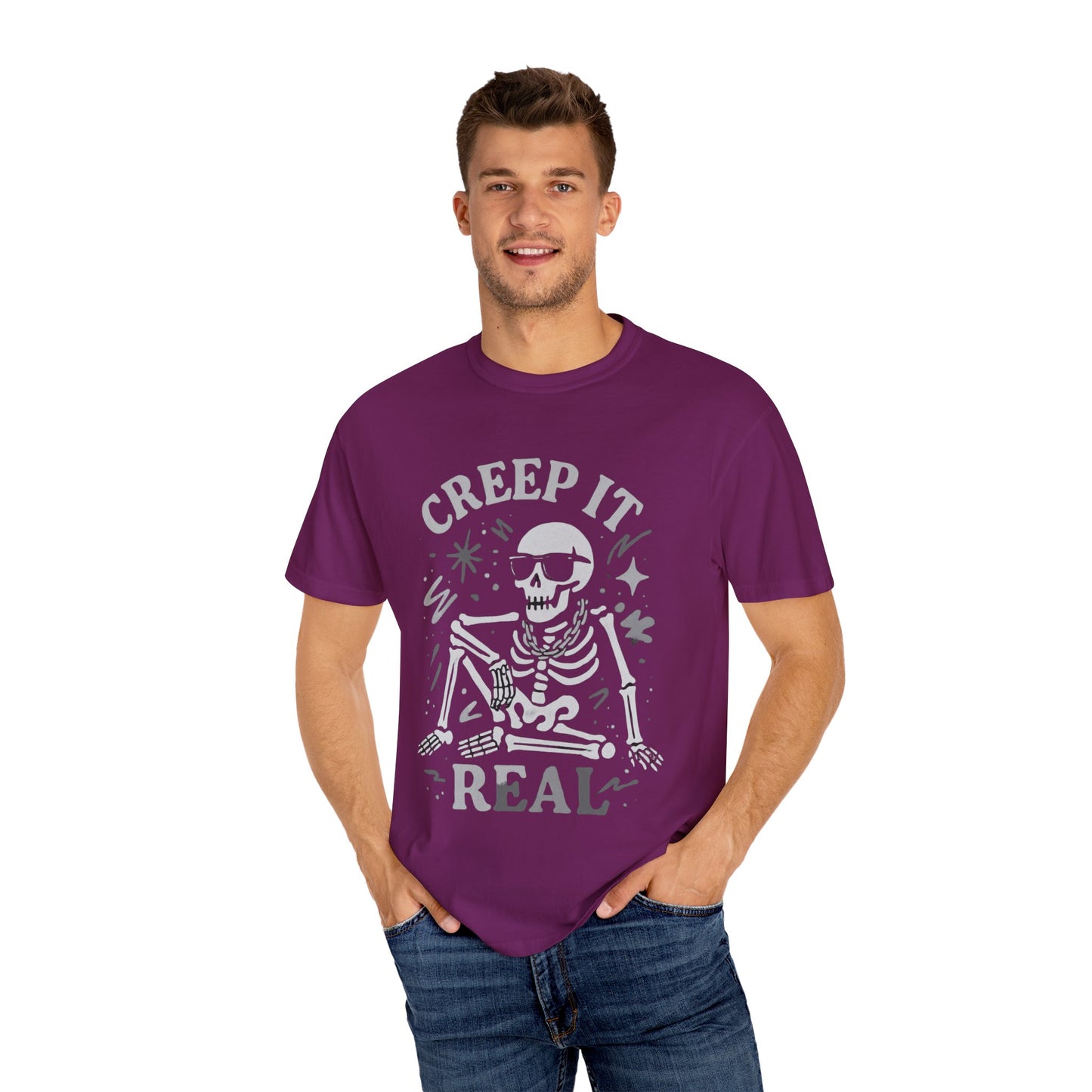 Creep It Real Skeleton T Shirt Funny Urban Halloween Graphic Tee Unisex Black Spooky T Shirt Unisex Garment Dyed Tshirt Men Women