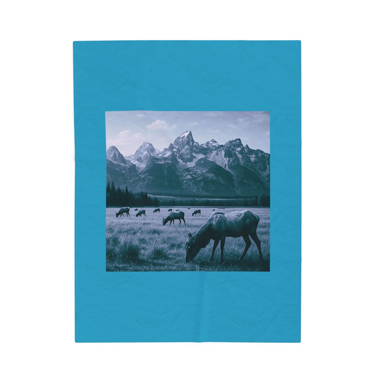 Rustic Elk Mountain Throw Blanket Wildlife Lodge Cabin Decor, Nature Scene Bed Cover, Elk Herd Western Gift Velveteen Plush Blanket