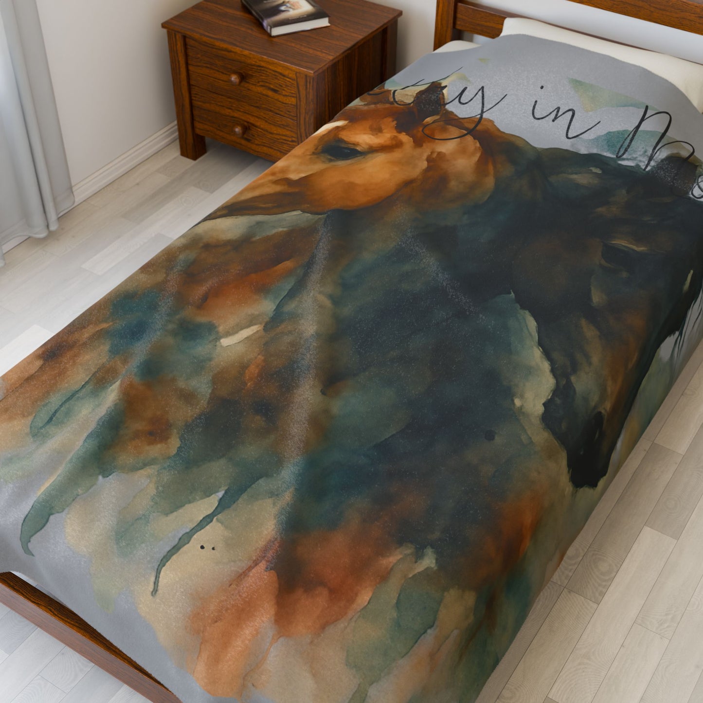 Watercolor Horse Blanket, Cozy Western Ranch Throw with Horse Lovers Art