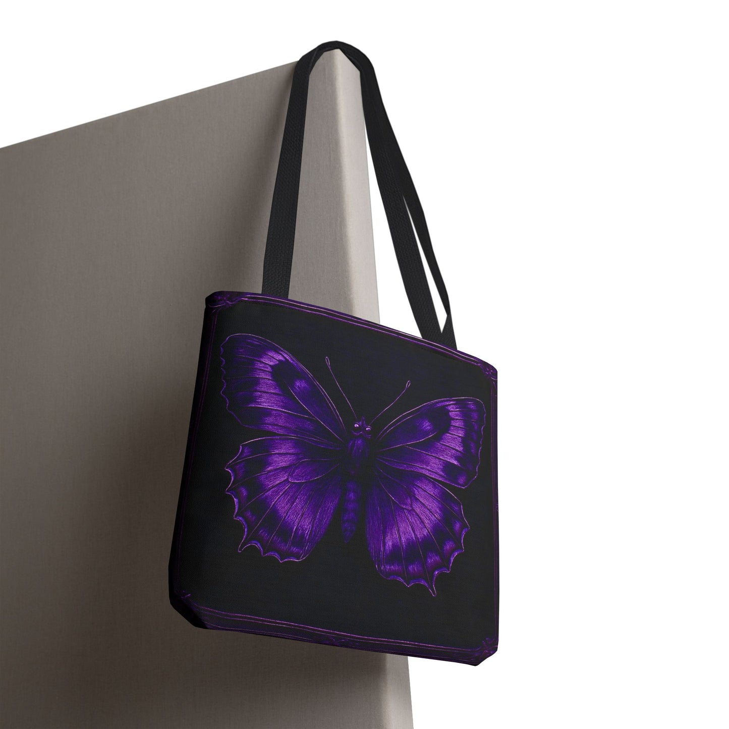 Purple Butterfly Tote Bag, Gothic Aesthetic Tote, Dark Fashion Bag, Nature Inspired Carryall Tote Bag (AOP)