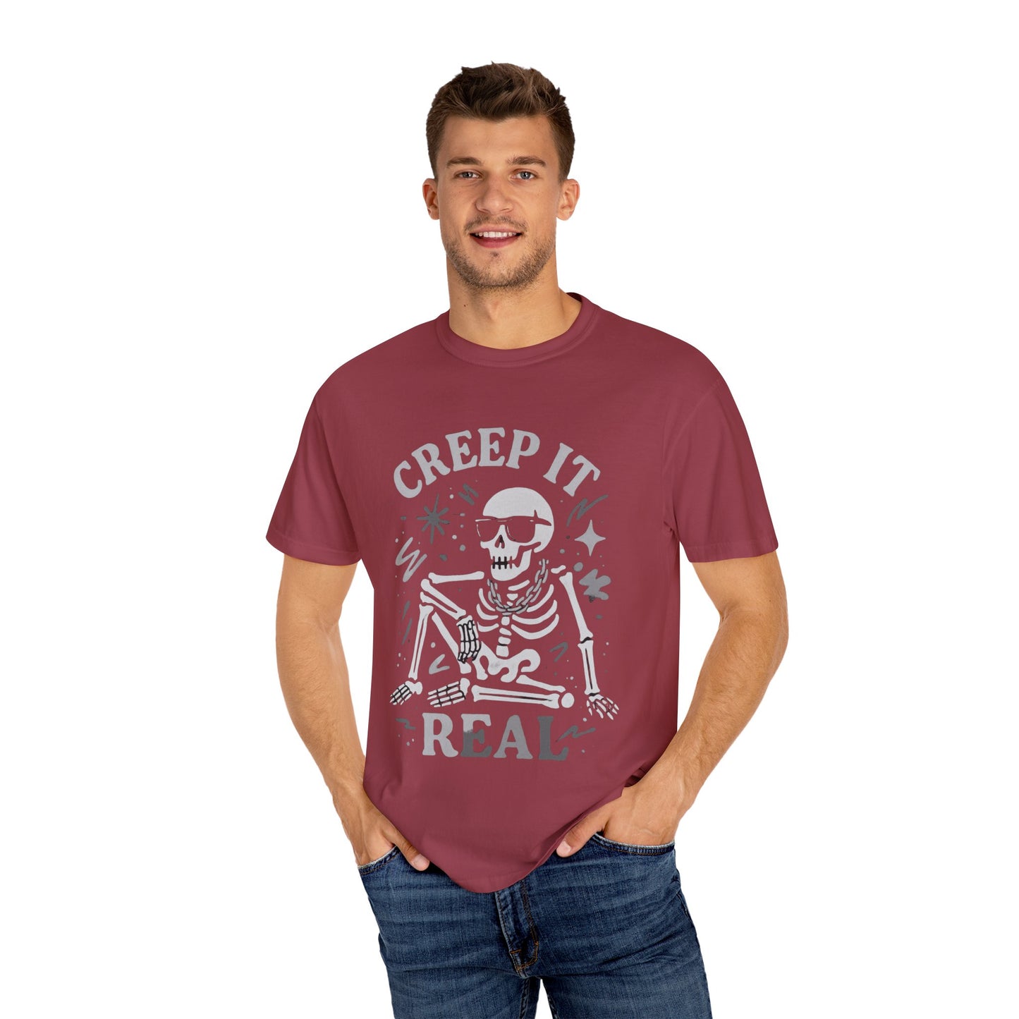 Creep It Real Skeleton T Shirt Funny Urban Halloween Graphic Tee Unisex Black Spooky T Shirt Unisex Garment Dyed Tshirt Men Women