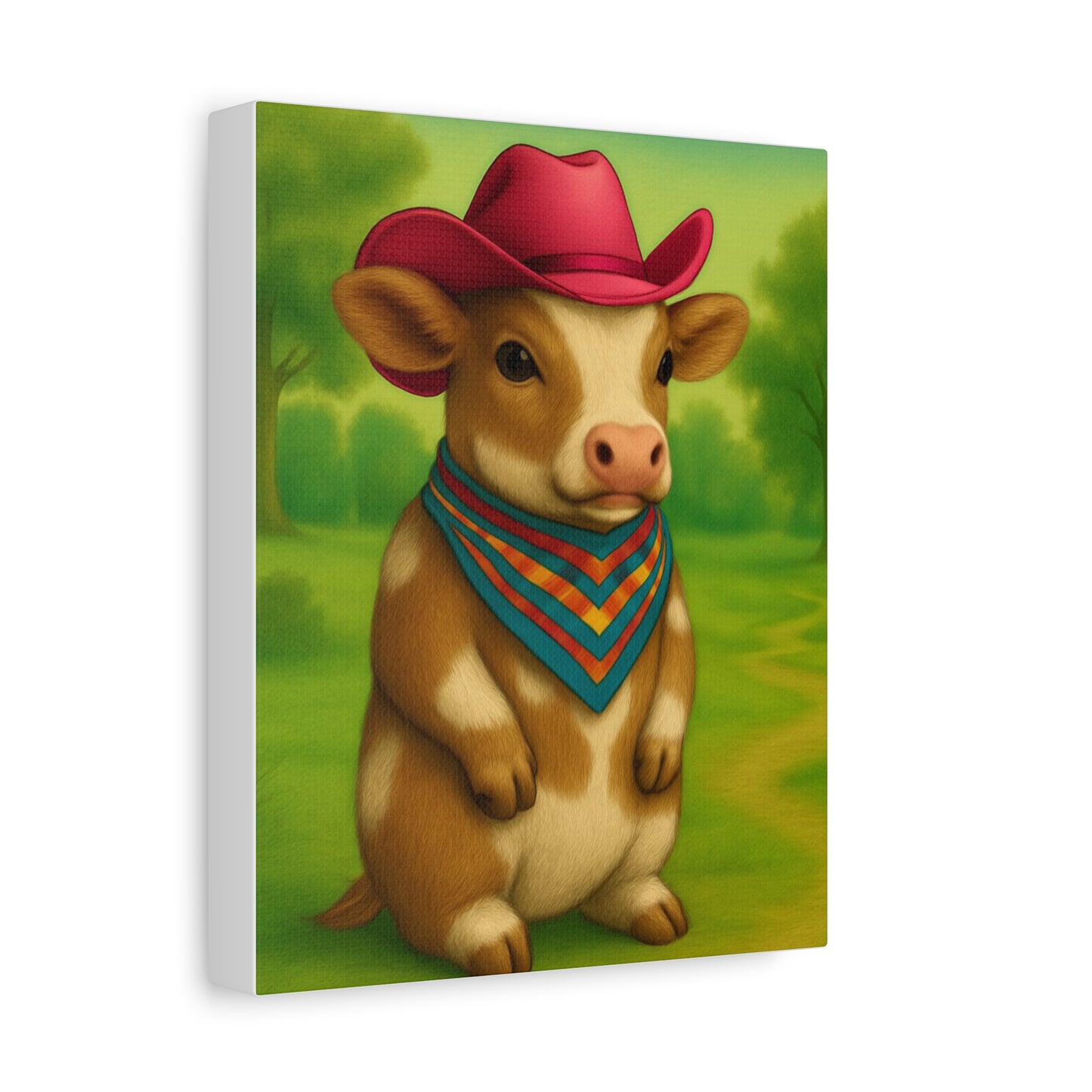Cowboy Cow Country Baby Matte Canvas - 8x10 Stretched Nursery Wall Art, Western Farmhouse Decor, Kids Room Print, Rustic Barn Animal