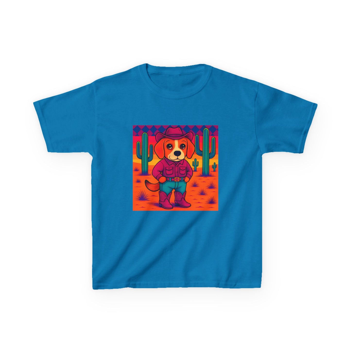 Cowboy Dog Kids T Shirt Unisex Western Puppy Shirt Birthday Rodeo Tee Fun Animal Graphic for Boys Girls Kids Heavy Cotton⢠Tee