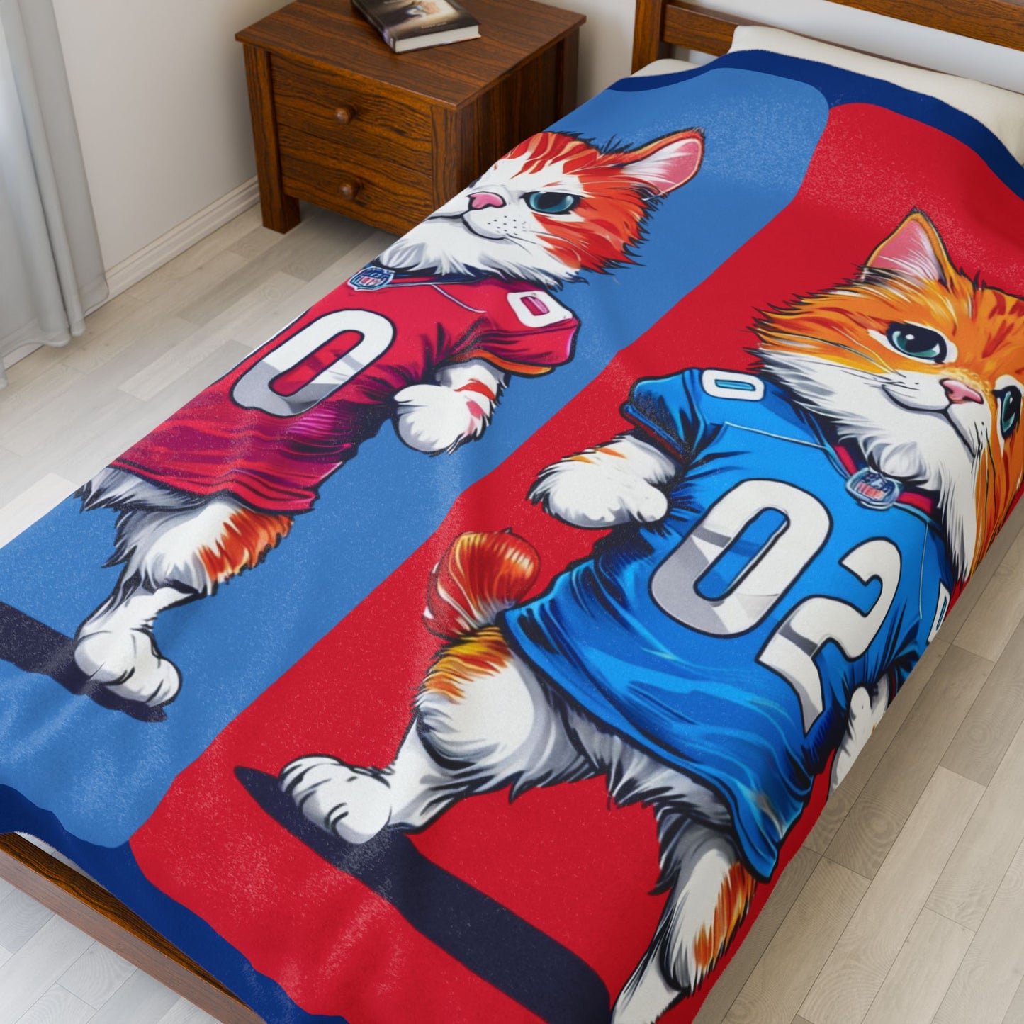 Football Cat Blanket Sports Team Cozy Throw, Funny Kitty Sports Blanket, Animal Print Fleece, Football Fans, Cozy Stadium Blanket