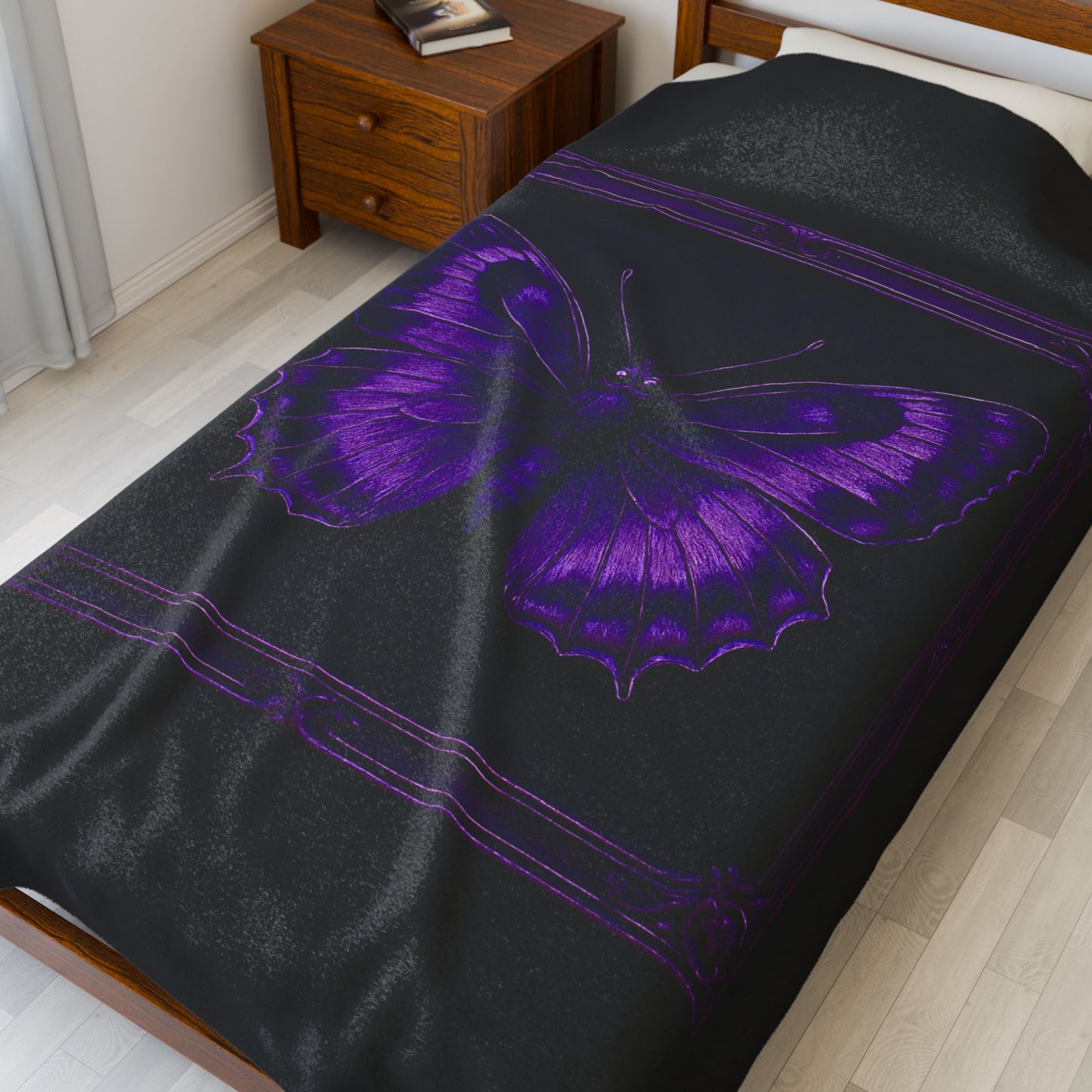 Purple Butterfly Blanket Black Throw Gothic Boho Cozy Decor Velveteen Plush Blanket