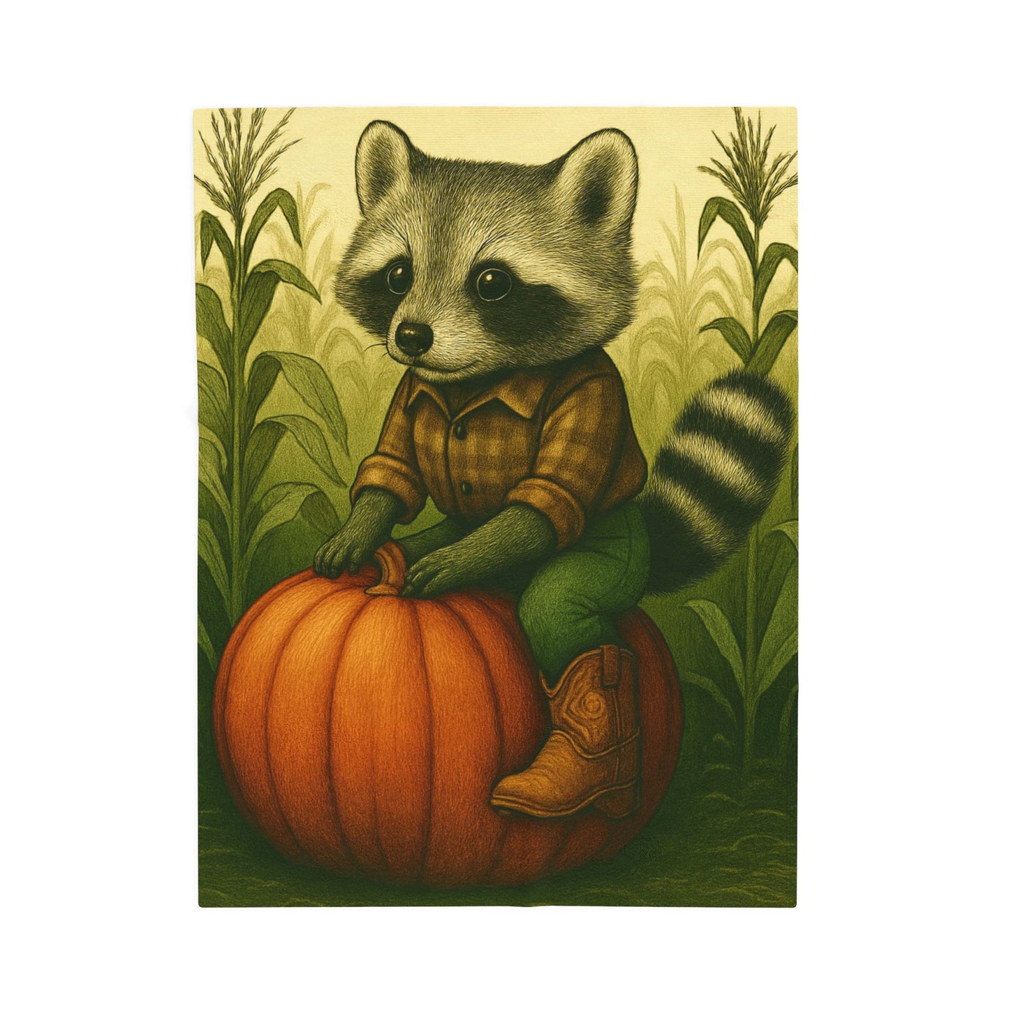 Cozy Fall Blanket with Raccoon Pumpkin Design Autumn Farmhouse Throw