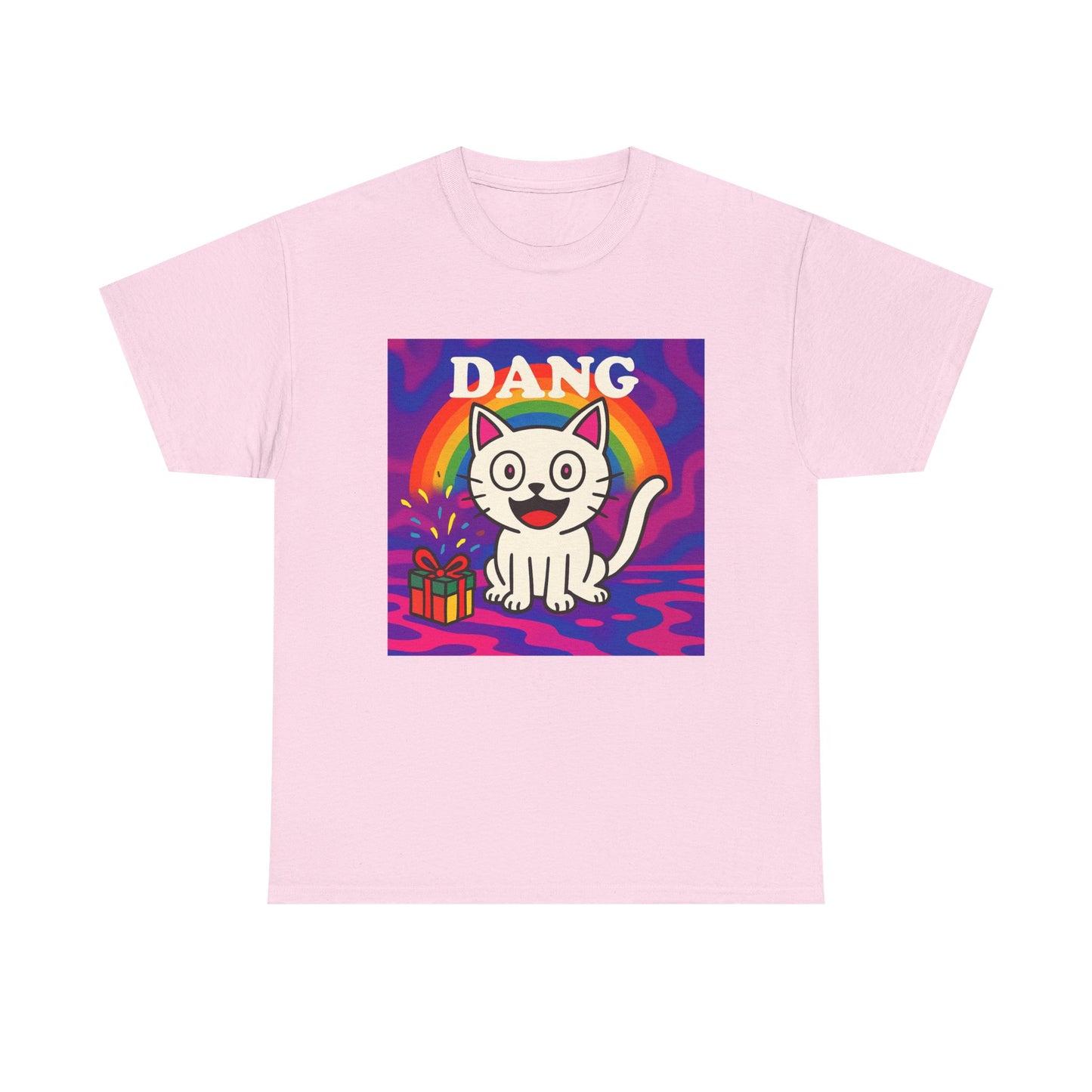 Funny Cat Rainbow T-Shirt Cute Cartoon Kitty Graphic Tee Gift