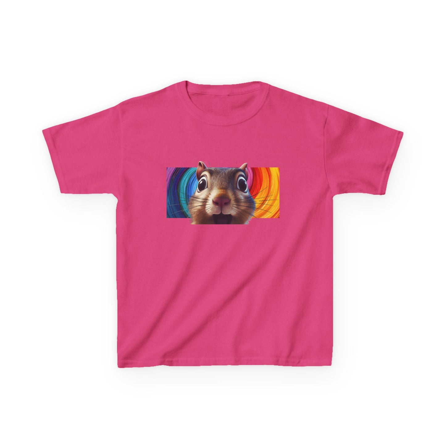 Funny Squirrel Kids T Shirt with Cute Cartoon Chipmunk Rainbow Graphic Tee Squeek Squeek Animal Lover Gift Yellow Childrens Shirt