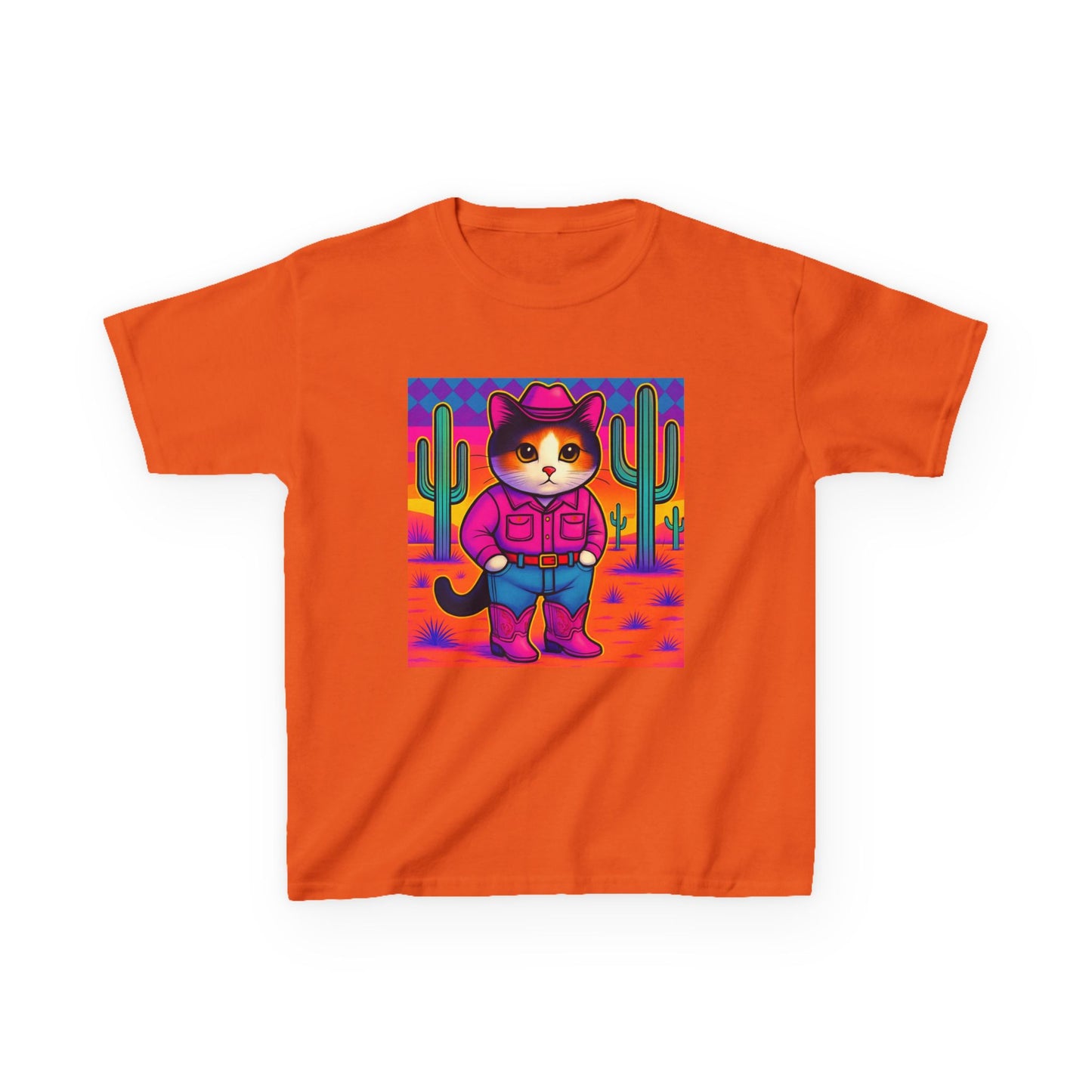 Cowgirl Cat Kids Shirt Cute Western Cat Tee Pink Calico Kitty Desert Shirt Y2K Girls Graphic Tee Kids Heavy