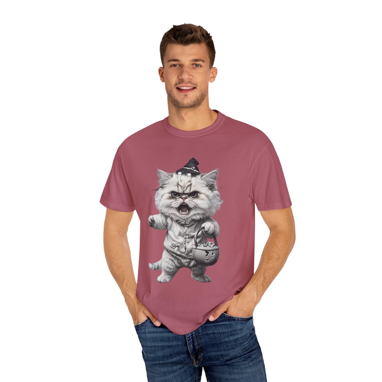 Angry Halloween Cat T Shirt Funny Spooky Kitten Tee Gothic Trick or Treat Shirt Unisex Garment Dyed T shirt