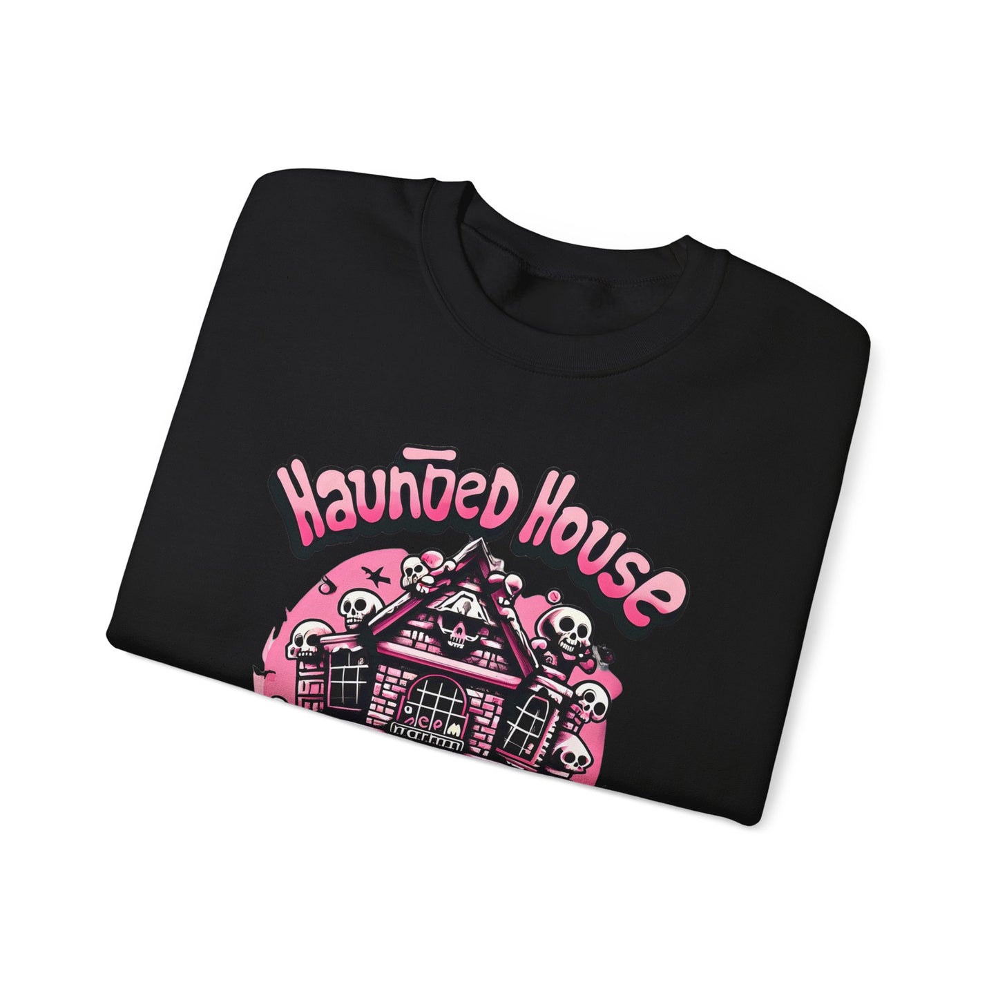 Haunted House Skull Sweatshirt Pink - Spooky Cute Pink & Black Aesthetic, Men, Women, Pink Skull,
