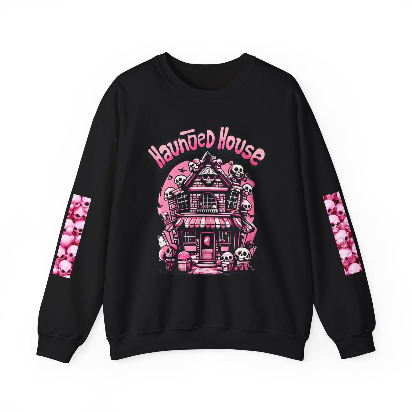 Haunted House Skull Sweatshirt Pink - Spooky Cute Pink & Black Aesthetic, Men, Women, Pink Skull,