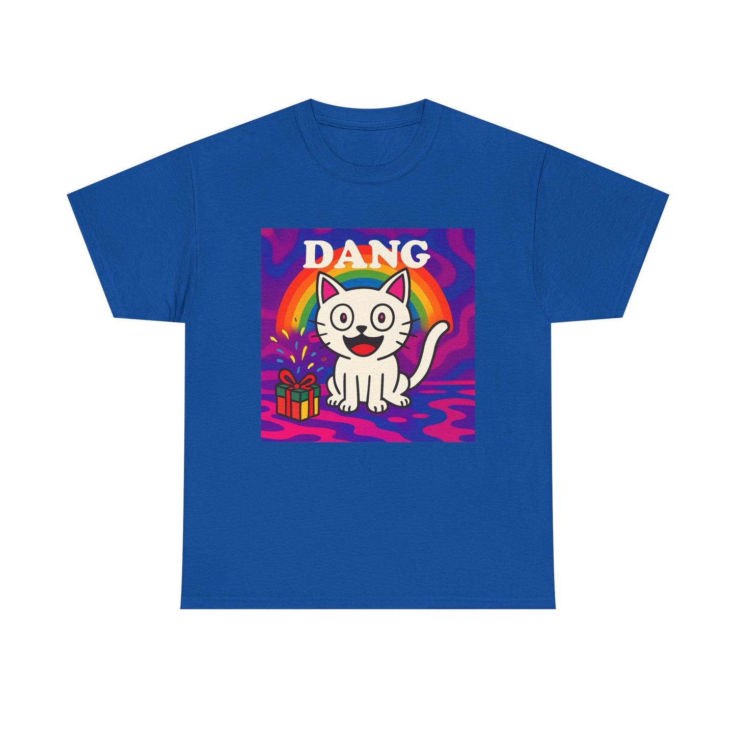 Funny Cat Rainbow T-Shirt Cute Cartoon Kitty Graphic Tee Gift