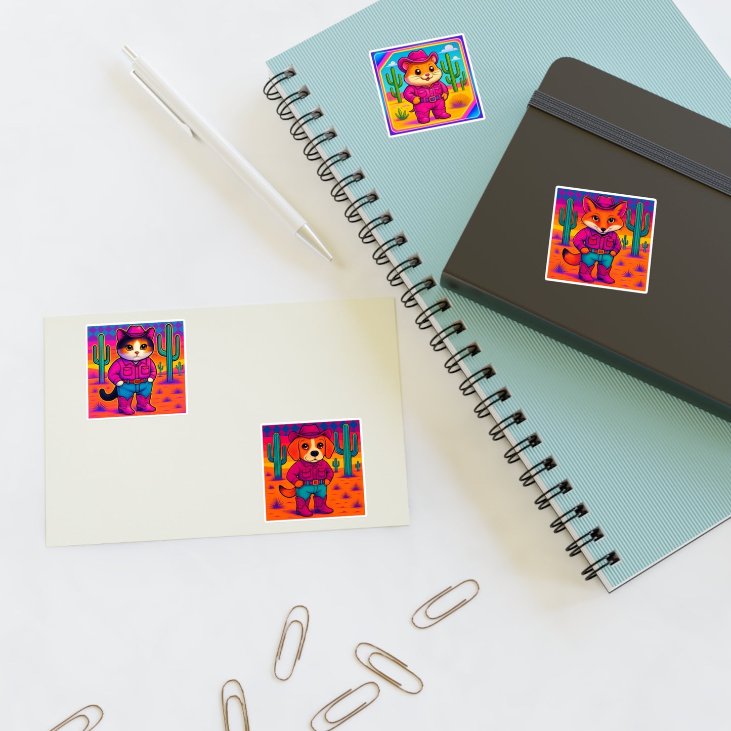 Cowboy Animal Sticker Set 4-Piece Western Pet Stickers Y2K Cute Cowgirl Cowboy Sticker Sheet for Kids Sticker Sheets