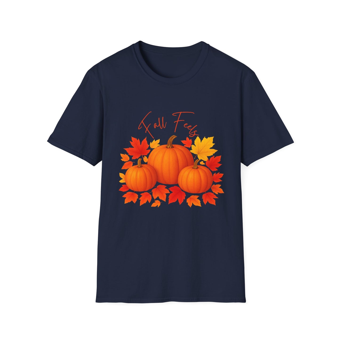 Fall Feels Pumpkin T-Shirt Cozy Autumn Leaves & Seasonal Harvest Tee Unisex Soft style T Shirt