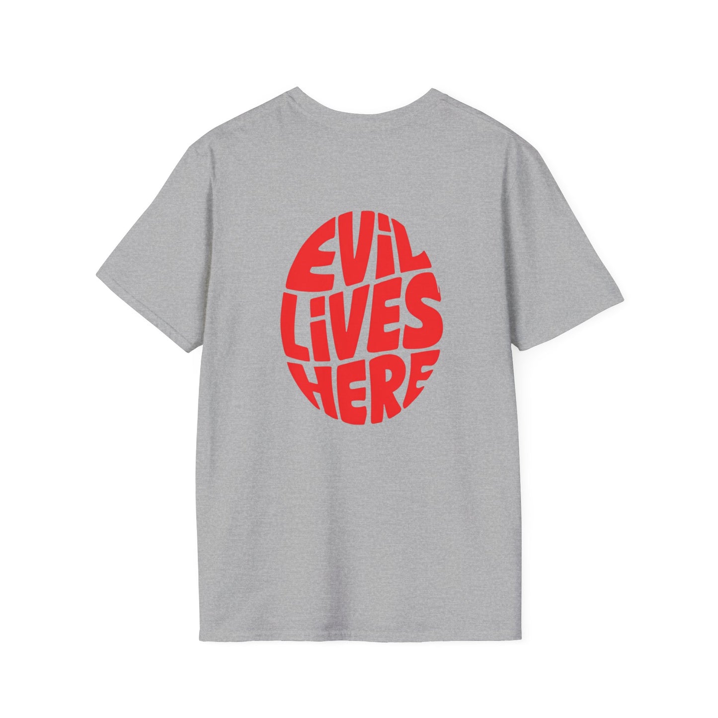 Evil Lives Here Halloween T-shirt, Spooky Retro Style, Mens