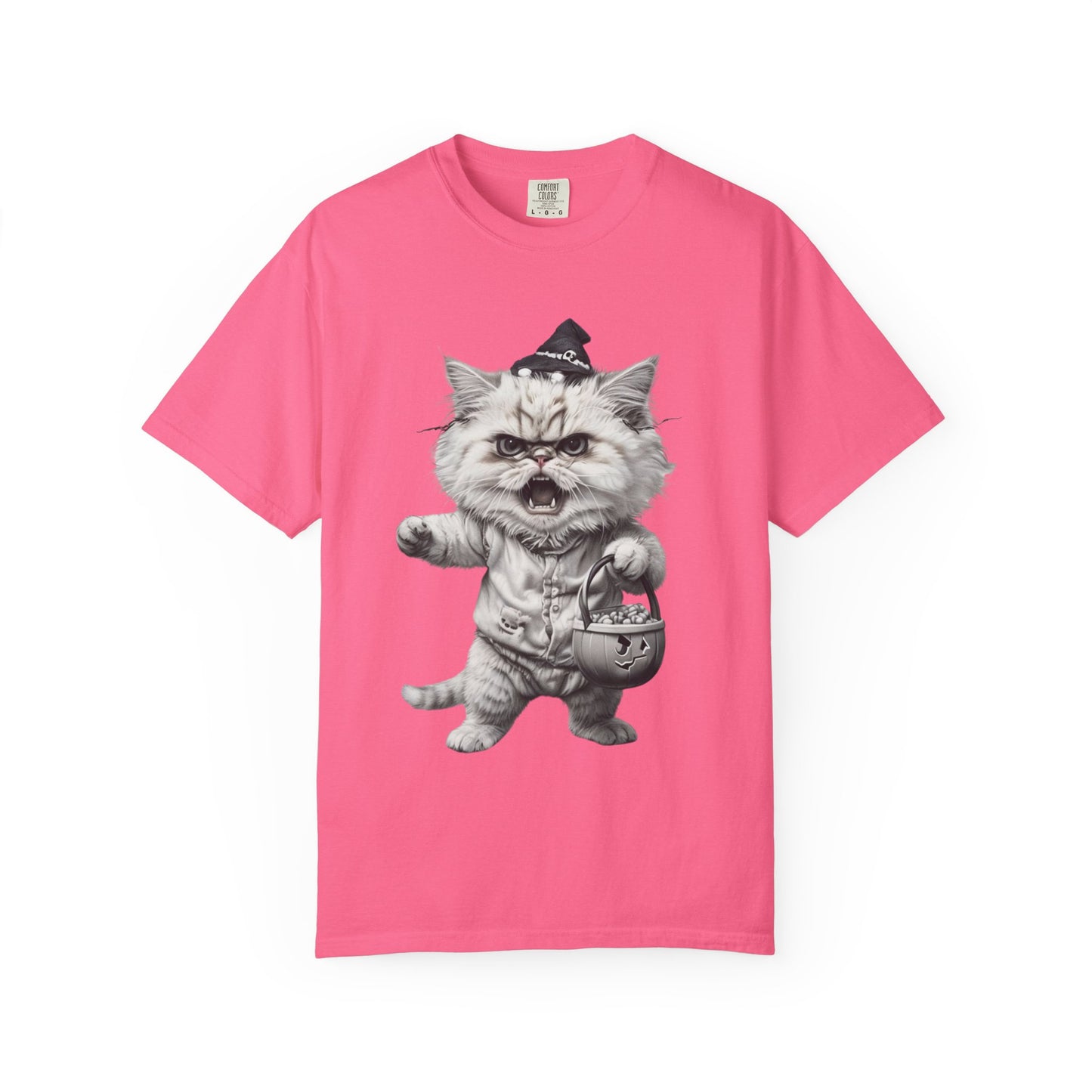 Angry Halloween Cat T Shirt Funny Spooky Kitten Tee Gothic Trick or Treat Shirt Unisex Garment Dyed T shirt