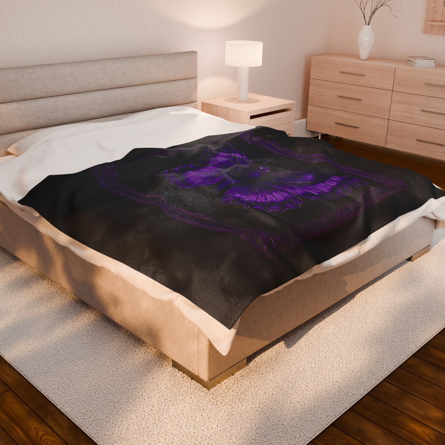 Purple Butterfly Blanket Black Throw Gothic Boho Cozy Decor Velveteen Plush Blanket