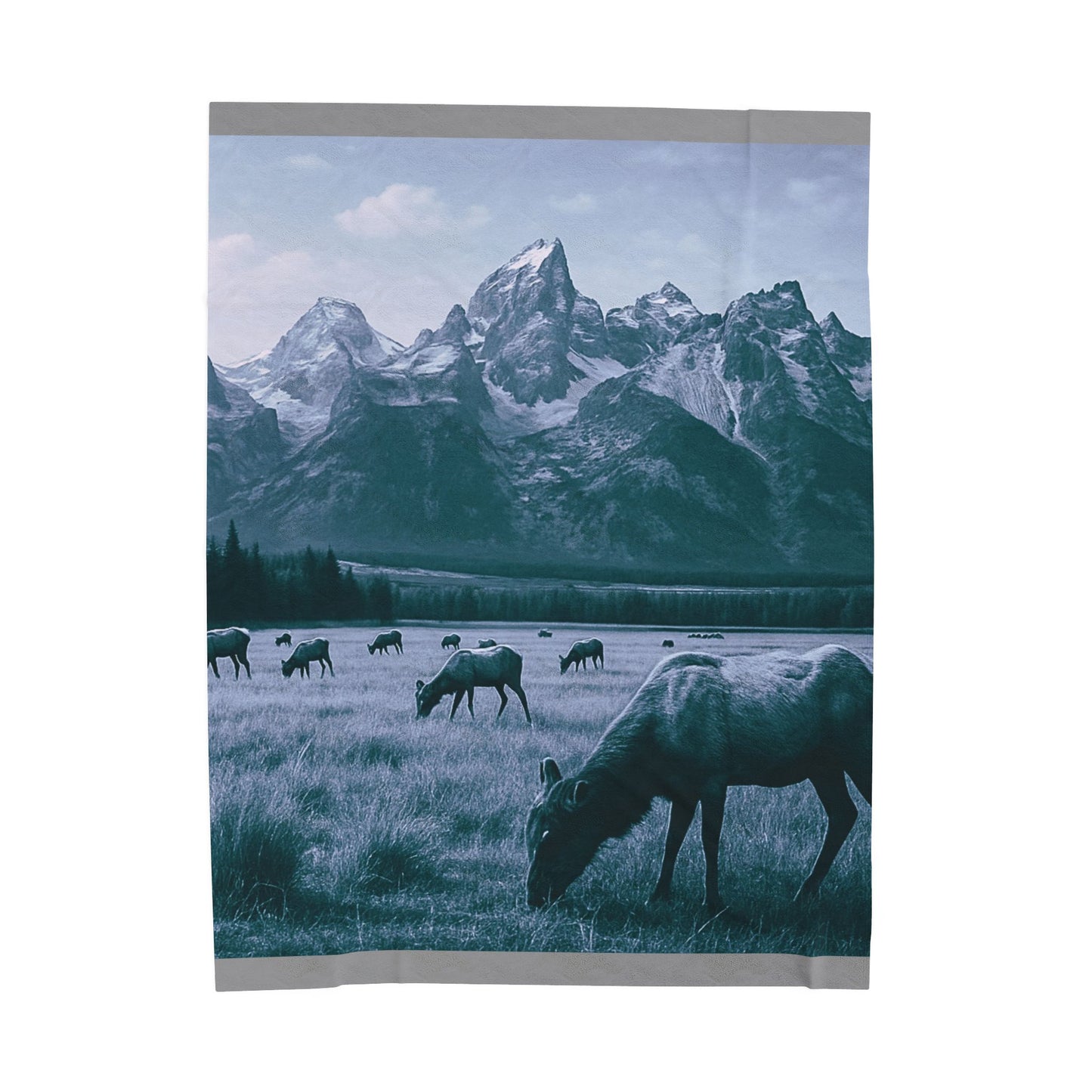 Rustic Elk Mountain Throw Blanket Wildlife Lodge Cabin Decor, Nature Scene Bed Cover, Elk Herd Western Gift Velveteen Plush Blanket